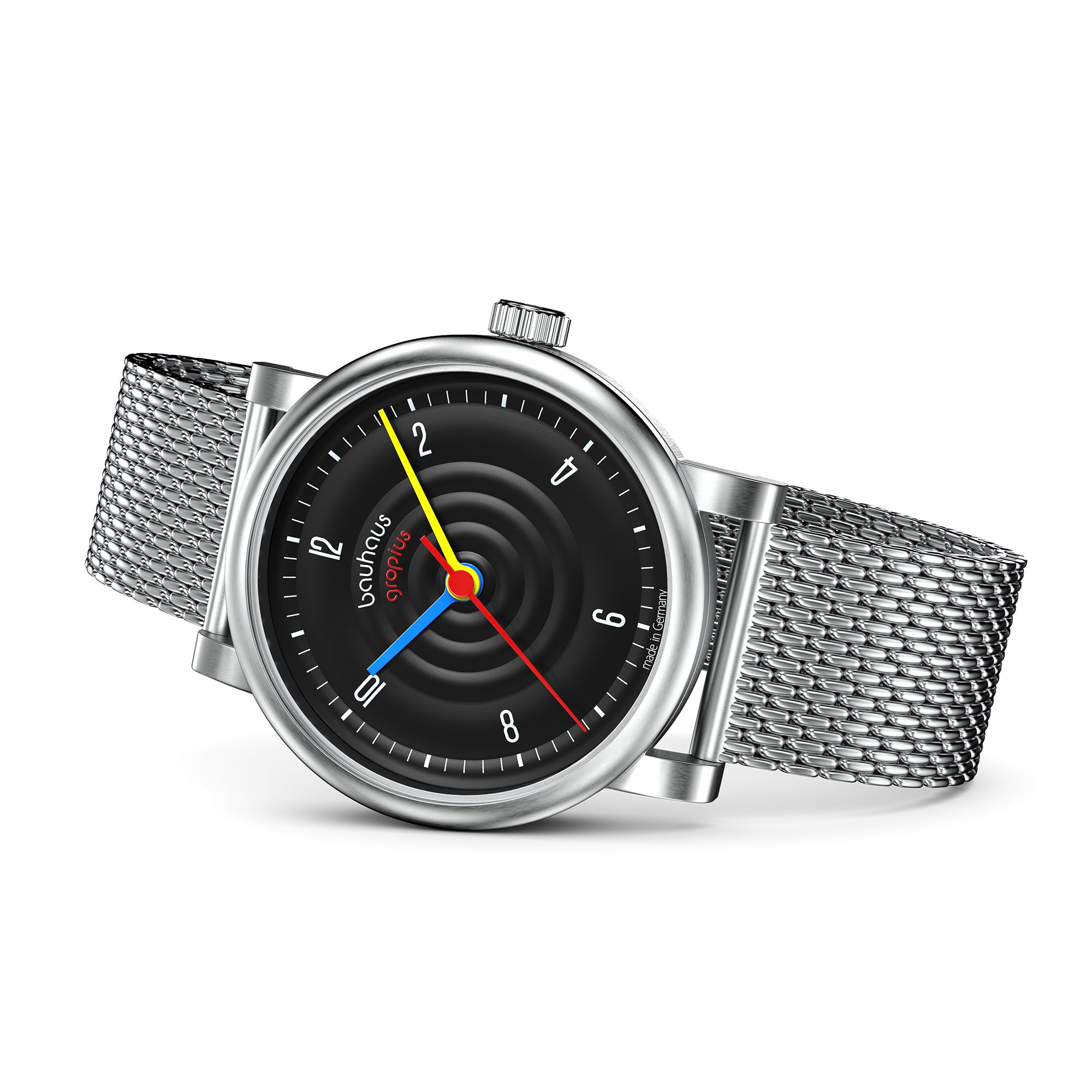 Walter Gropius Automatikuhr Made in Germany, Saphirglas, Sound of Bauhaus Automatik - WGA 802-02M, Designeruhr, Edelstahlband mit Easy-Release System, Edelstahlgehäuse
