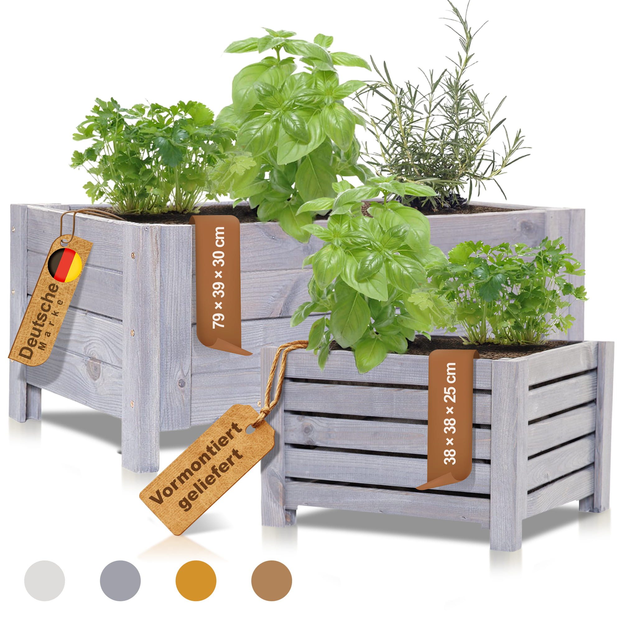 BooGardi Pflanzkübel Pflanzkasten Holz mit Vlies · 2 Größen & 4 Farben (1 St., Blumenkasten außen rechteckig · 79x39x30cm Anthrazit · groß), Blumenkübel für Balkon, Terrasse & Garten