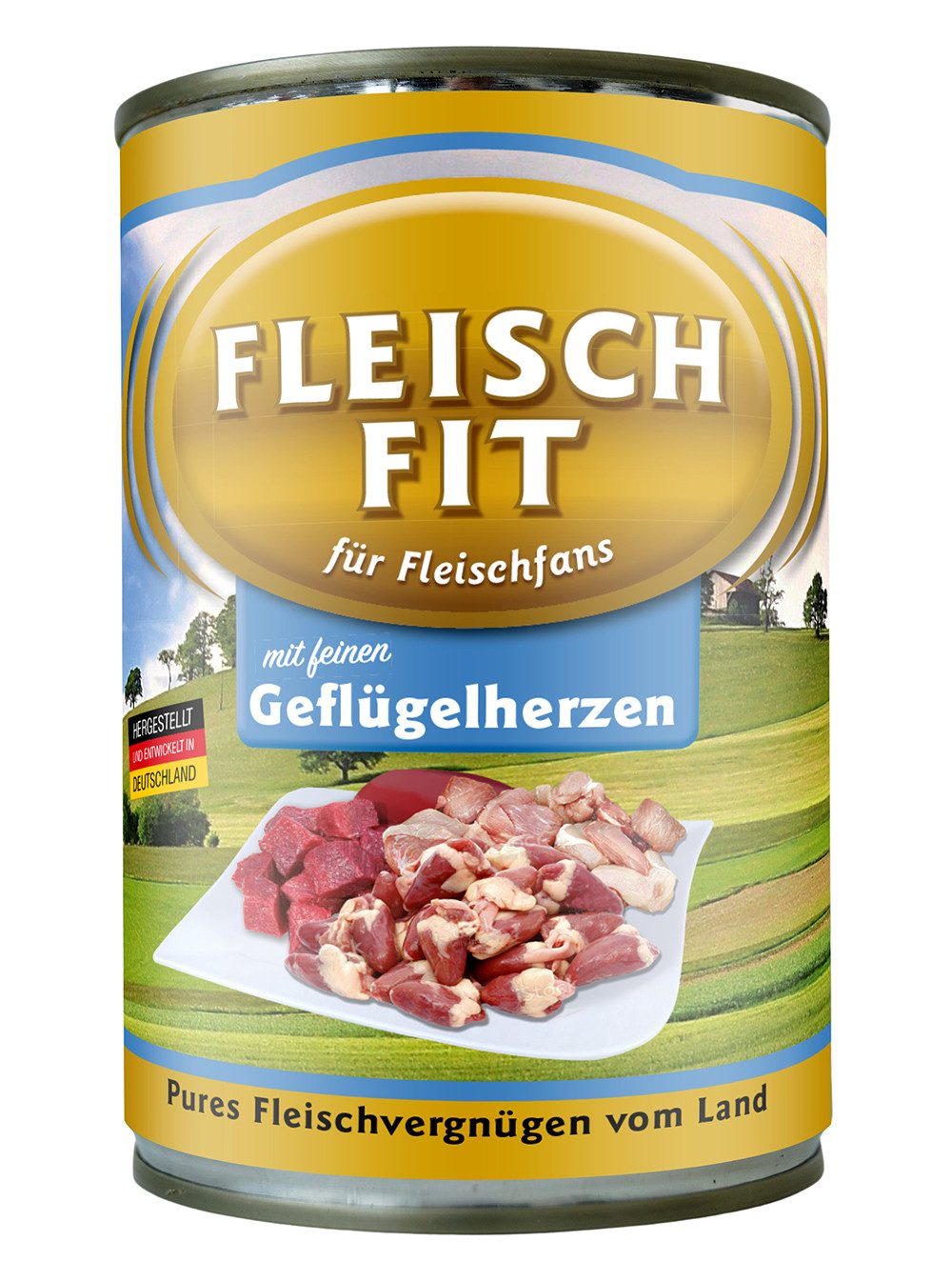 FleischFit FleischFit für Hunde mit feinen Geflügelherzen 24 x 400 g, Nassfutter für: Hunde