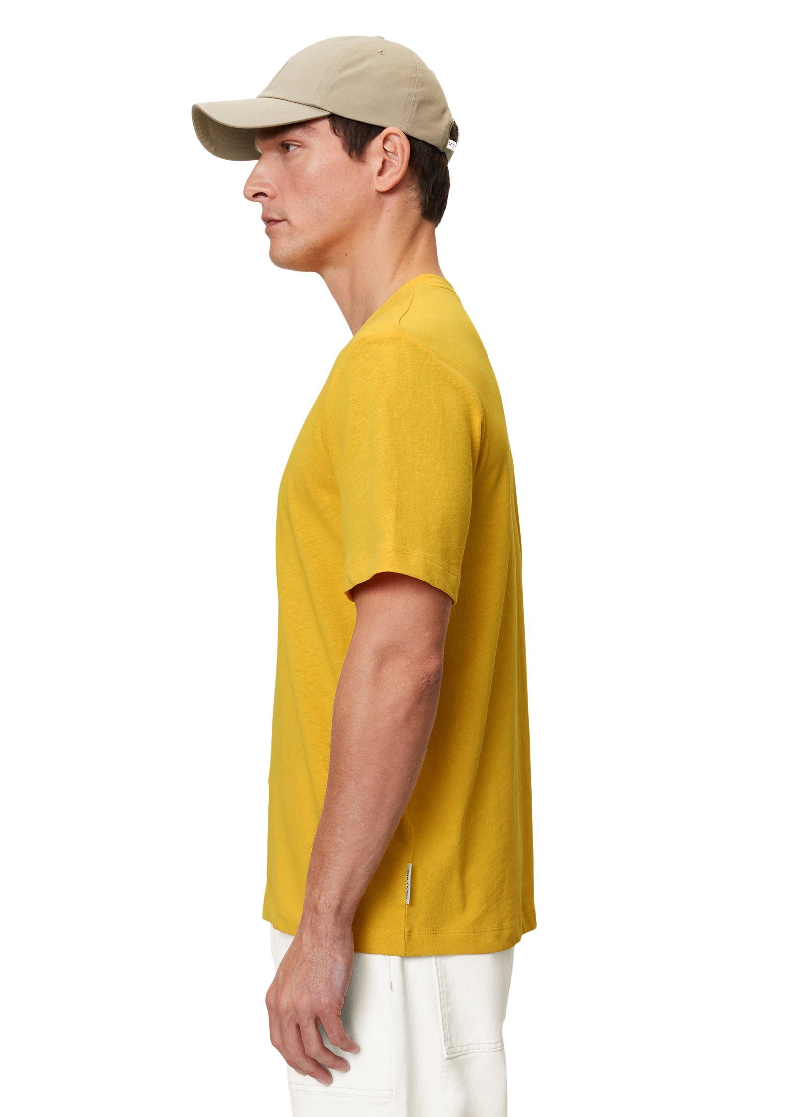 Marc gelb T-Shirt O'Polo aus Bio-Baumwolle-Leinen-Mix
