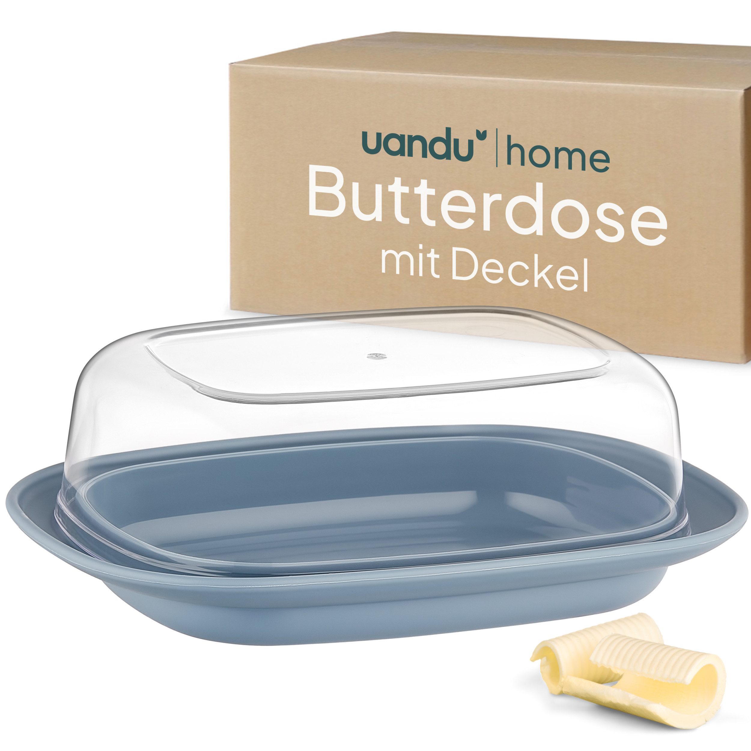 uandu home Butterdose mit Deckel Kunststoff, Butterbehälter, Butter dish, Butterdosen, (Butterschale mit Deckel, Butterdose spülmaschinenfest, Butterbox, Butter Box Dose)