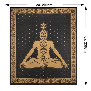 Wandteppich Tagesdecke Wandbehang Deko Tuch Chakra Meditation Gold ca. 200 x 230cm, KUNST UND MAGIE
