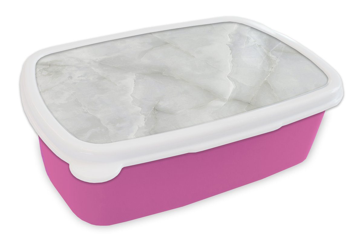 MuchoWow Lunchbox Marmor - Weiß - Muster - Stein - Marmoroptik, Kunststoff, (2-tlg), Brotbox für Erwachsene, Brotdose Kinder, Snackbox, Mädchen, Kunststoff rosa