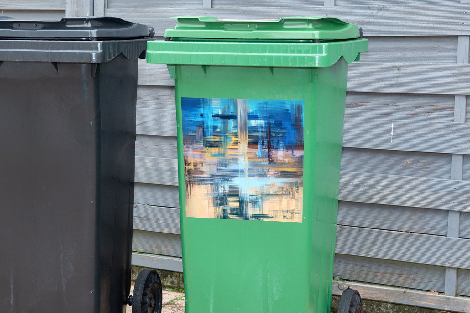 Abstrakt Abfalbehälter Mülltonne, Sticker, Malerei St), Wandsticker - MuchoWow Ölfarbe Mülleimer-aufkleber, - Container, (1