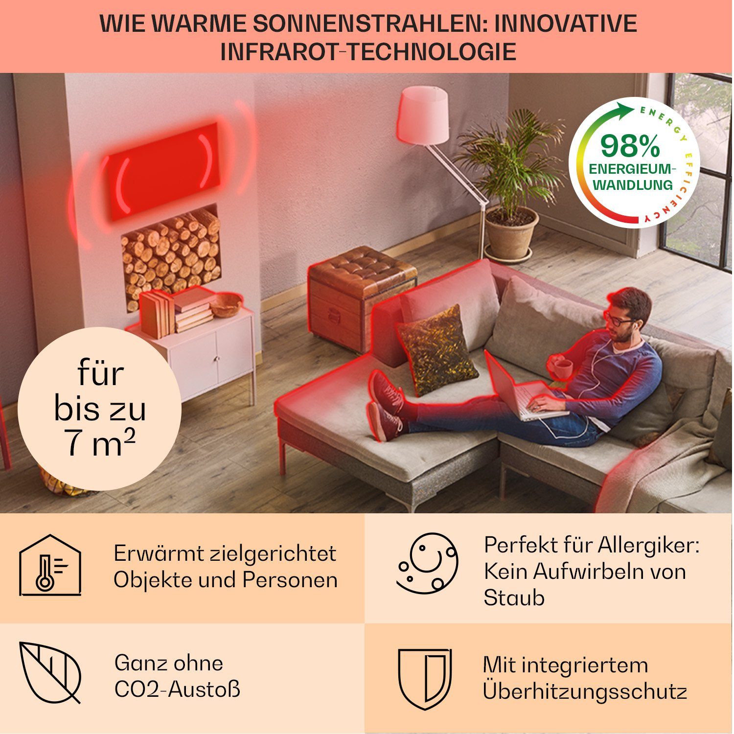 Klarstein Santorini Infrarot elektrischer Wonderwall mit Smart, Thermostat Heizung Heizkörper Wärmestrahlung