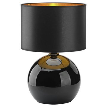 Signature Home Collection Nachttischlampe Glaslampe schwarz weiß bauchig mit Lampenschirm Stoff, ohne Leuchtmittel, warmweiß, Tischleuchte, Tischlampe, Lampenschirm innen gold