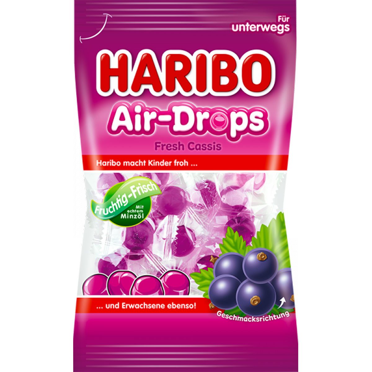 HARIBO Süßigkeit, Haribo Air Drops Fresh Cassis Menthol Geschmack einzeln verpackt 100g