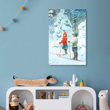 Posterlounge Acrylglasbild Jenny Nyström, Kinder beim Skifahren, Malerei