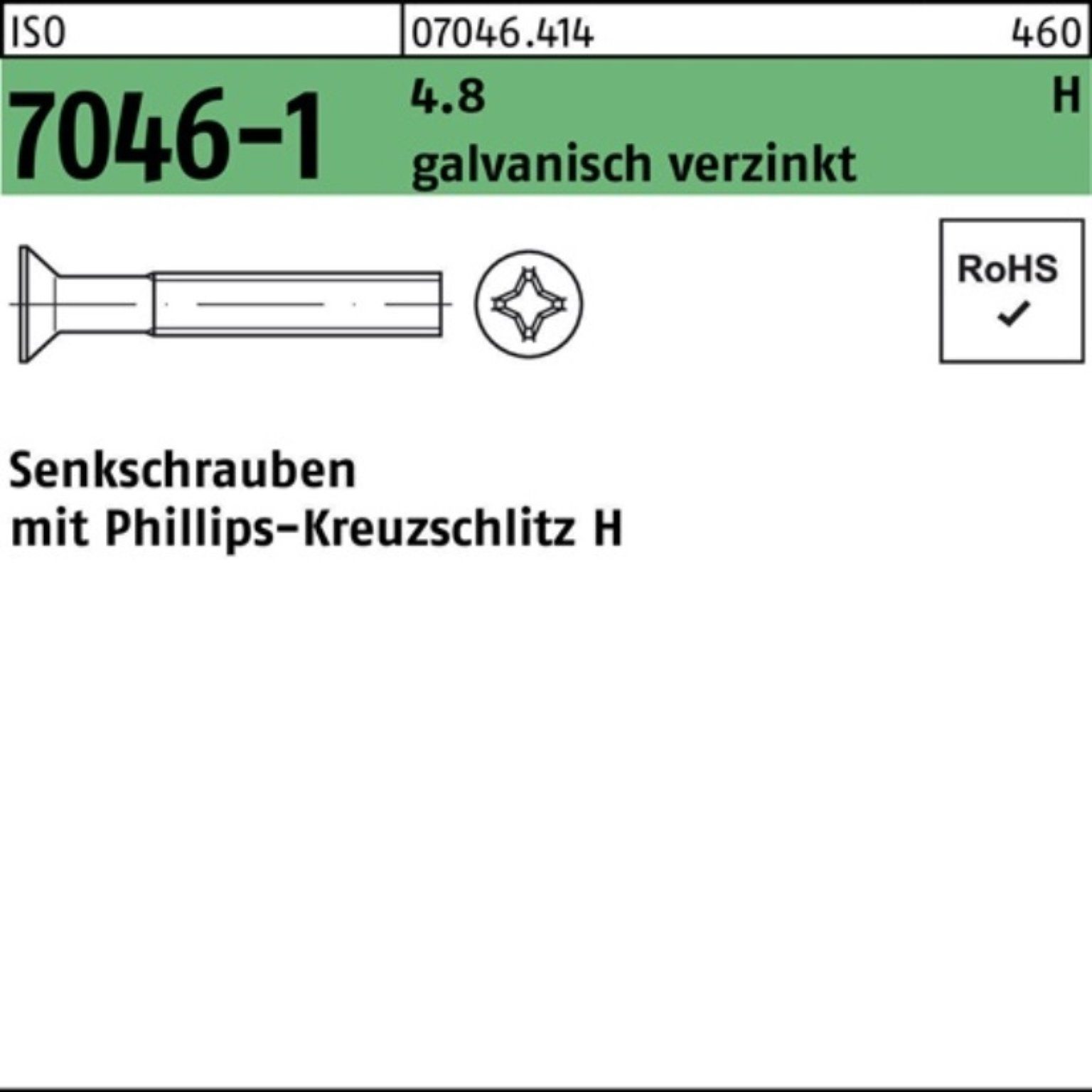 ISO M4x14-H Senkschraube galv.verz. PH Senkschraube 200St. 7046-1 Reyher 200er IS Pack 4.8