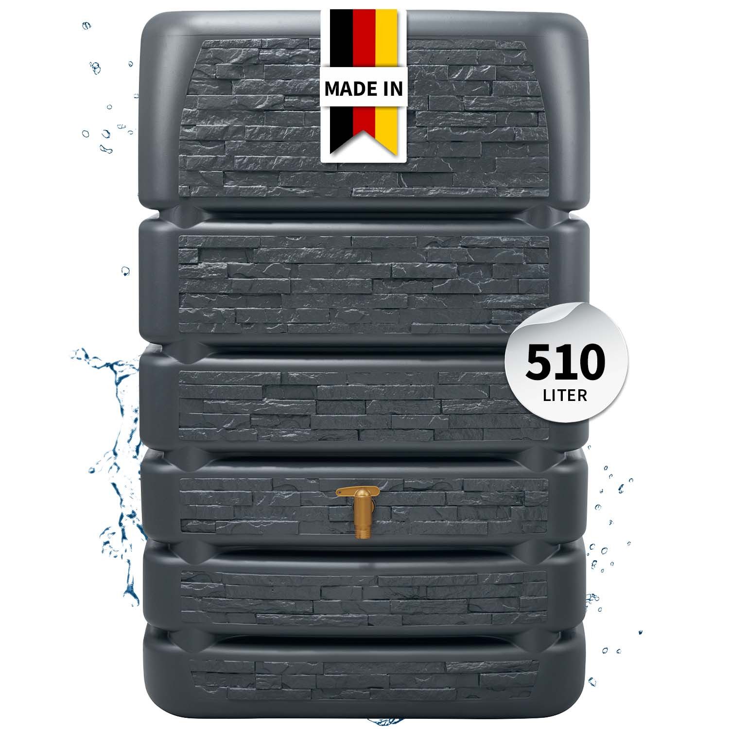 4rain Regentonne SLIM STONE DECOR Mauertank 510 Liter graphite grey, 510 l