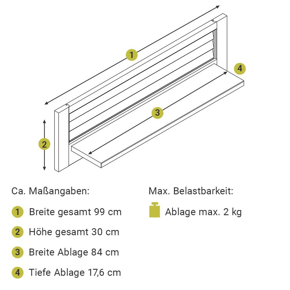 grau, Kiefer Kommode AVON-78, Wickelaufsatz Wickeltisch Wandregal, weiß, Lomadox mit massiv