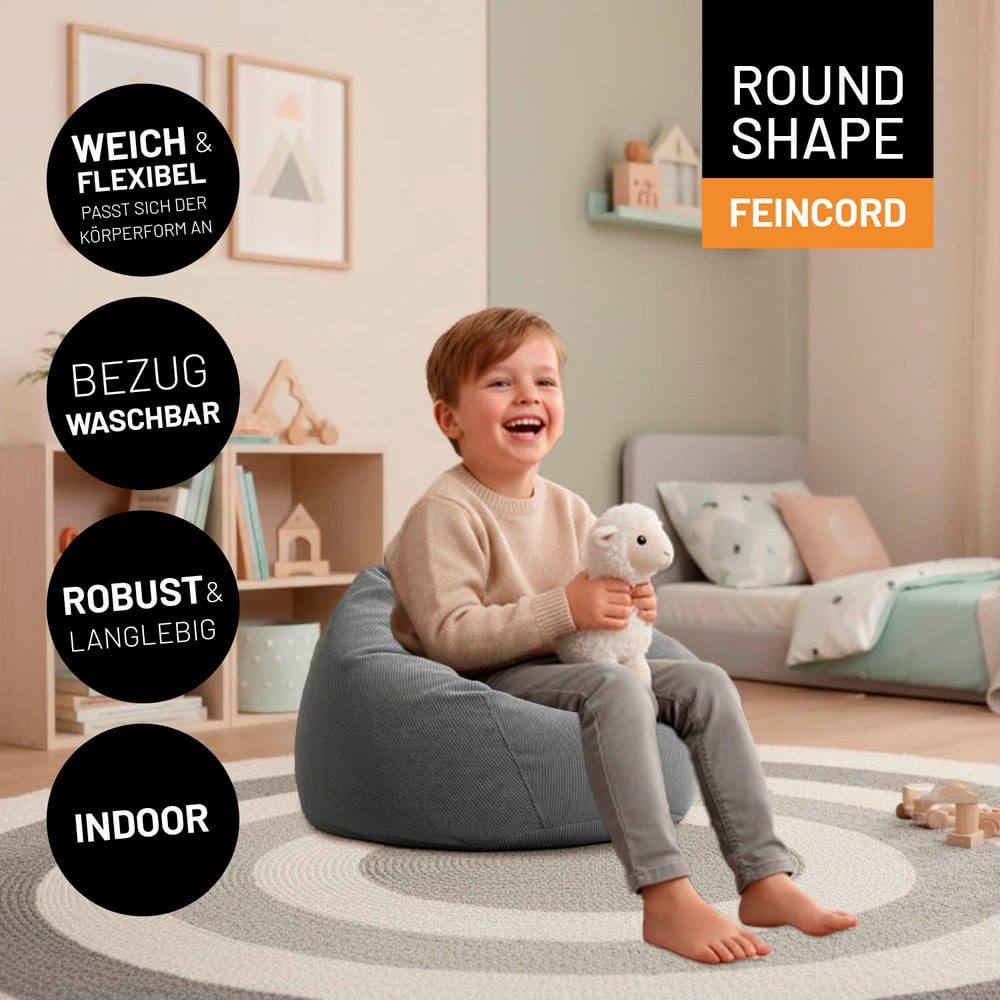 Lumaland Sitzsack Comfort Line Sitzsack Fein Cord M, 120 L - bequemer Indoor Sofa Sessel, ideal zum Pouf - EPS Perlen Bean Bag mit Füllung - Indoor Sitzsessel