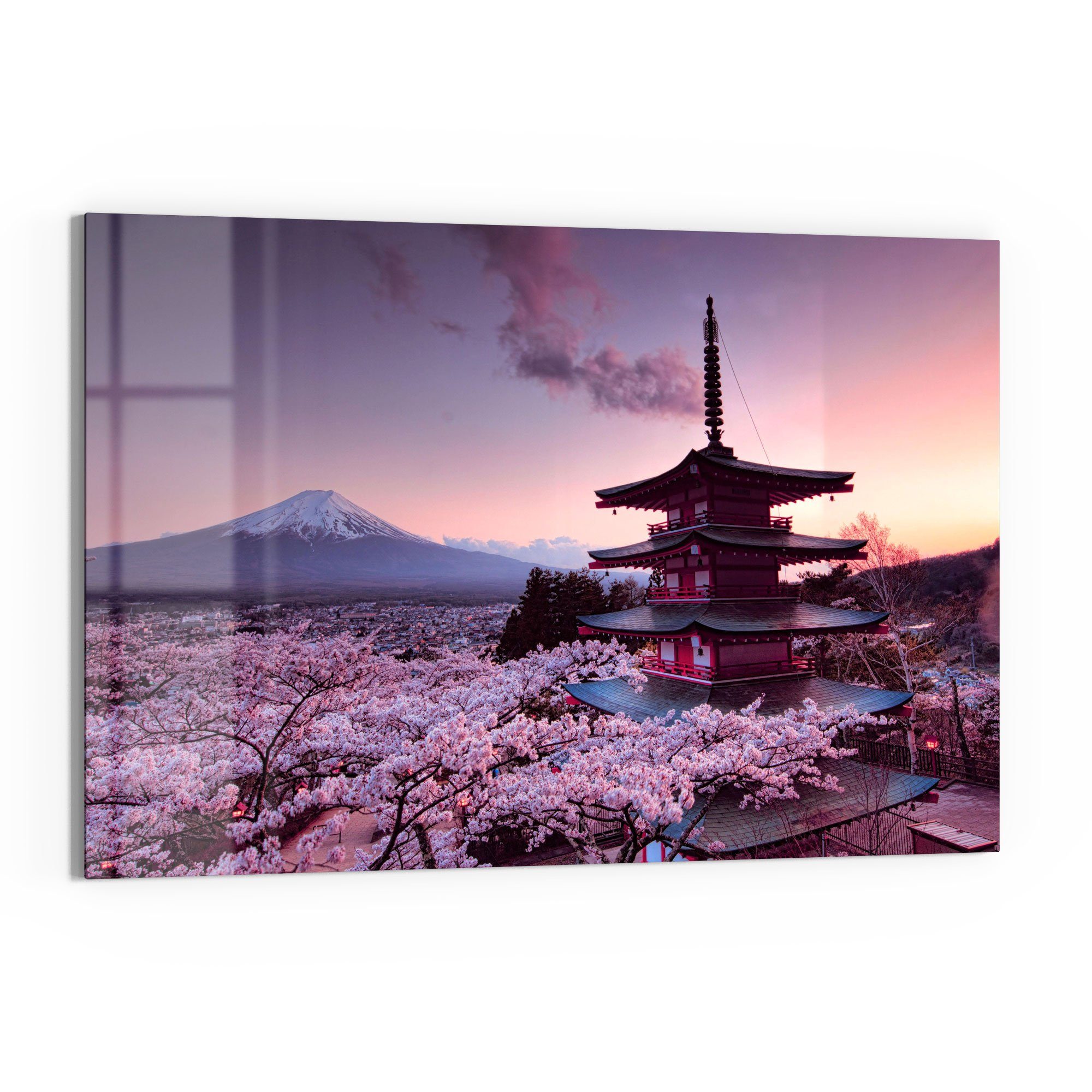DEQORI Glasbild 'Kirschblüten Tempel Japan', 'Kirschblüten günstig online kaufen