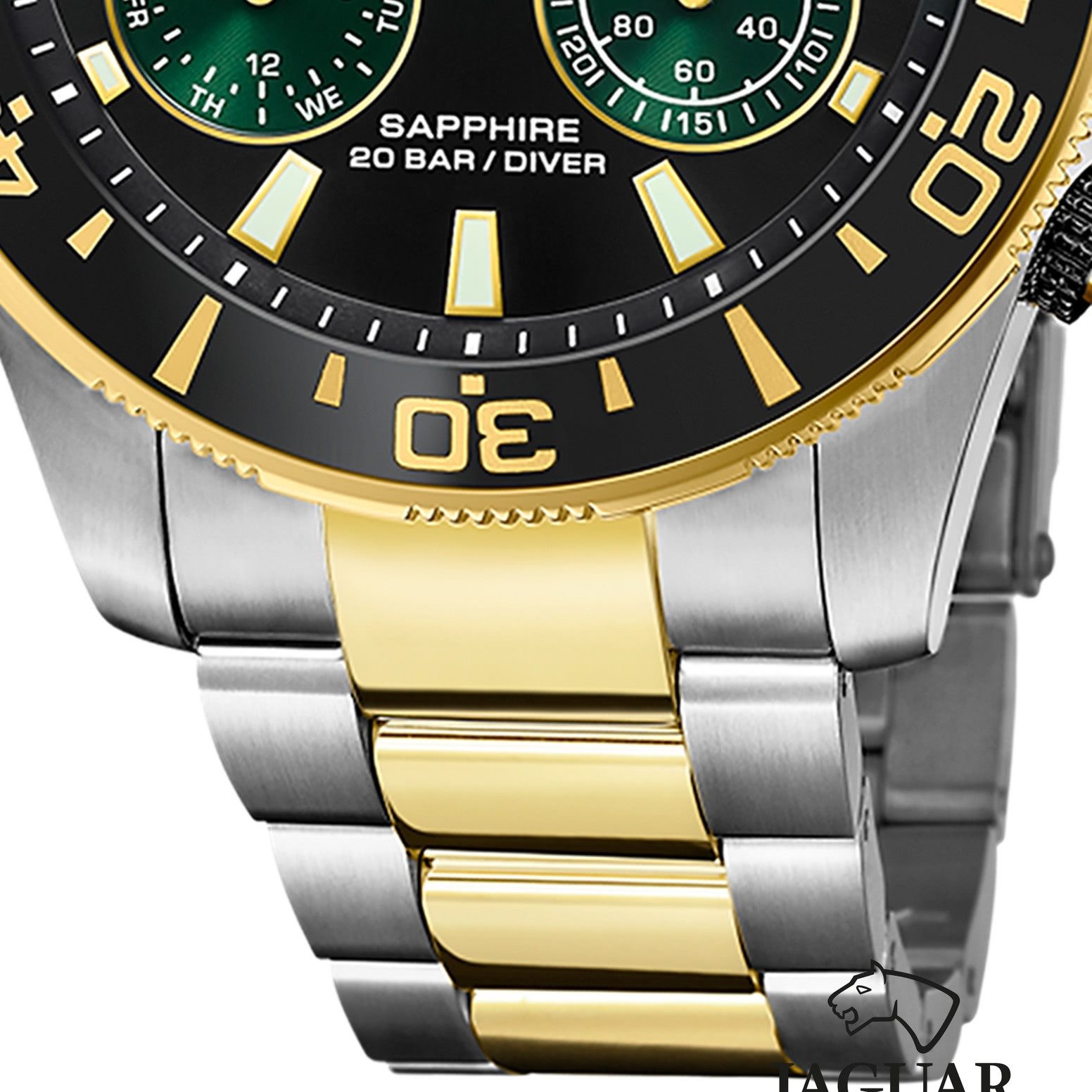 JAGUAR Multifunktionsuhr Jaguar Herrenuhr Edelstahl silber gold, (Multifunktionsuhr), Herren Armbanduhr rund, Edelstahlarmband silber, gold