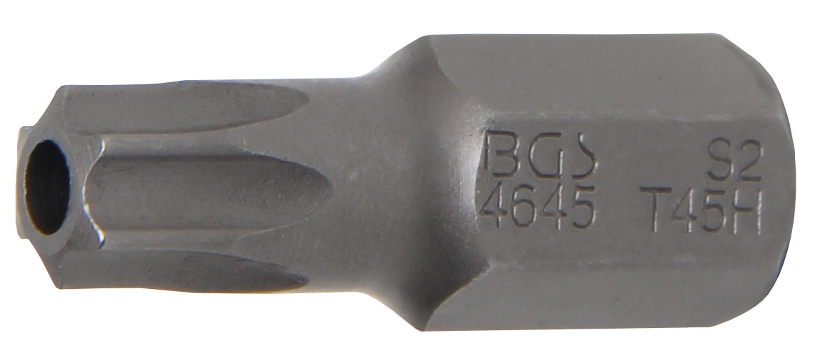 BGS technic Bit-Schraubendreher Bit, Länge 30 mm, Antrieb Außensechskant 10 mm (3/8), T-Profil (für Torx) mit Bohrung T45