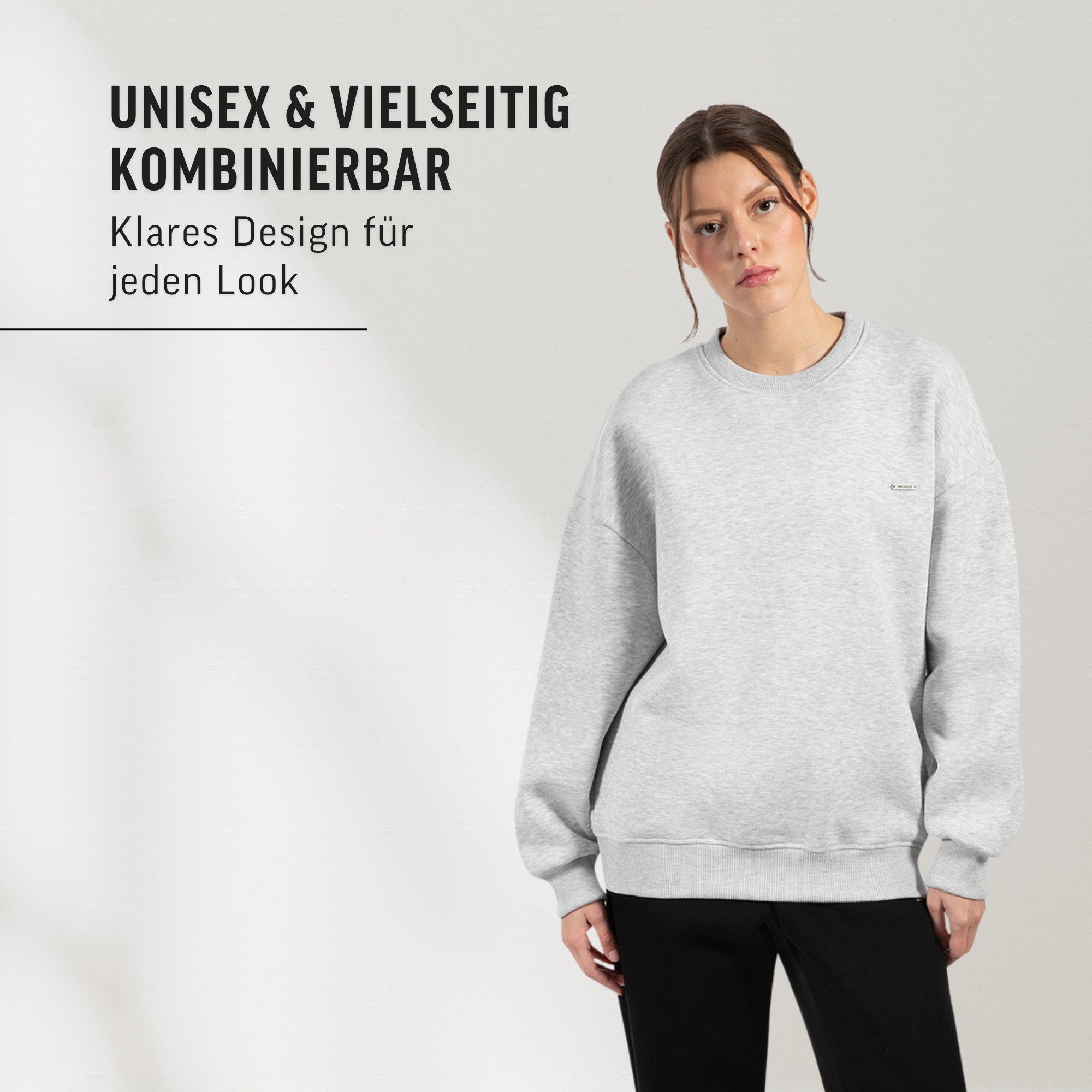 Smilodox Sweatshirt Unisex Riven, Oversize Fit Pulli mit Graviertem Metalllabel Rundhals Langarmshirt weiches Material Bequemes Tragegefühl Freizeit Gym