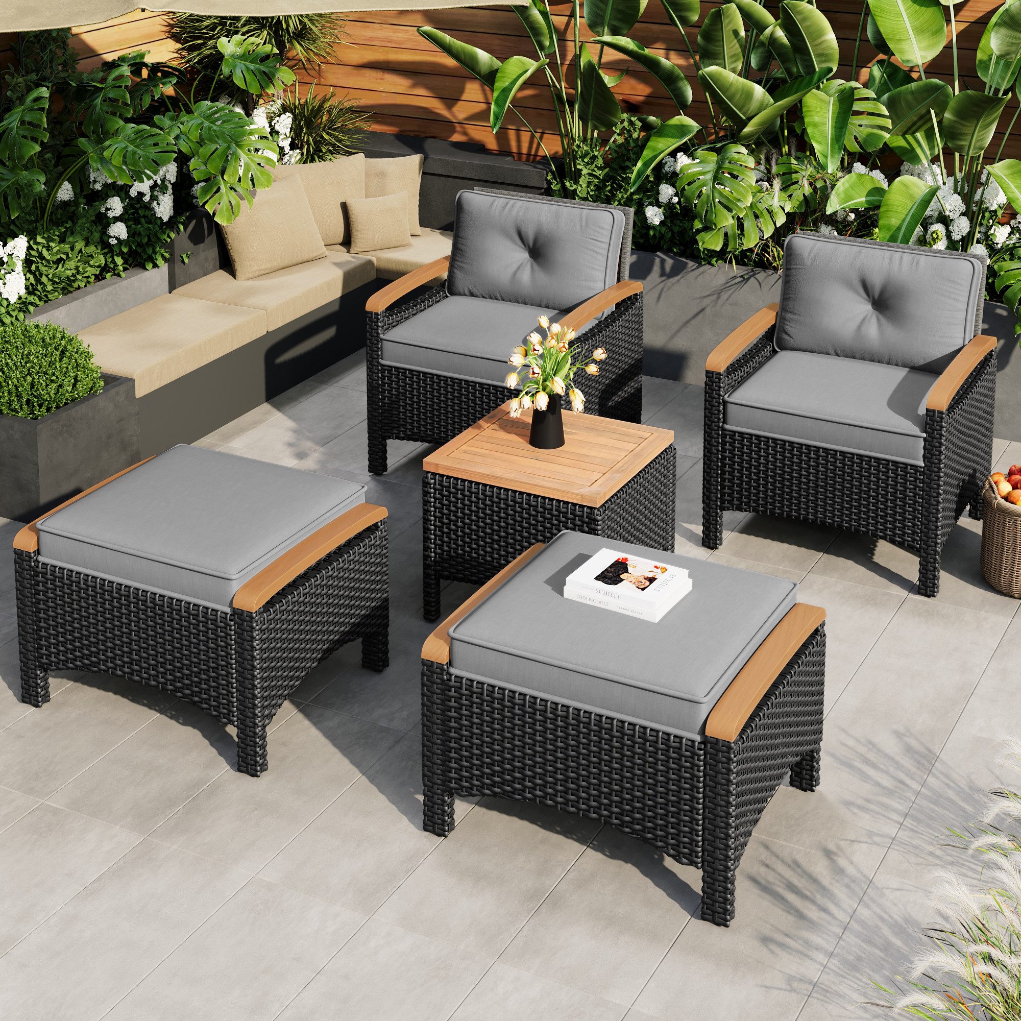 SOFTWEARY Balkonset Gartenlounge-Set, (5-tlg., 1 Couchtisch, günstig online kaufen