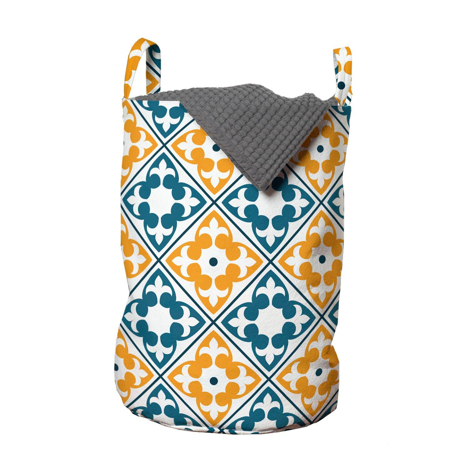 Abakuhaus Wäschesäckchen Wäschekorb mit Griffen Kordelzugverschluss für Waschsalons, marokkanisch Spanisch Azulejo Stil