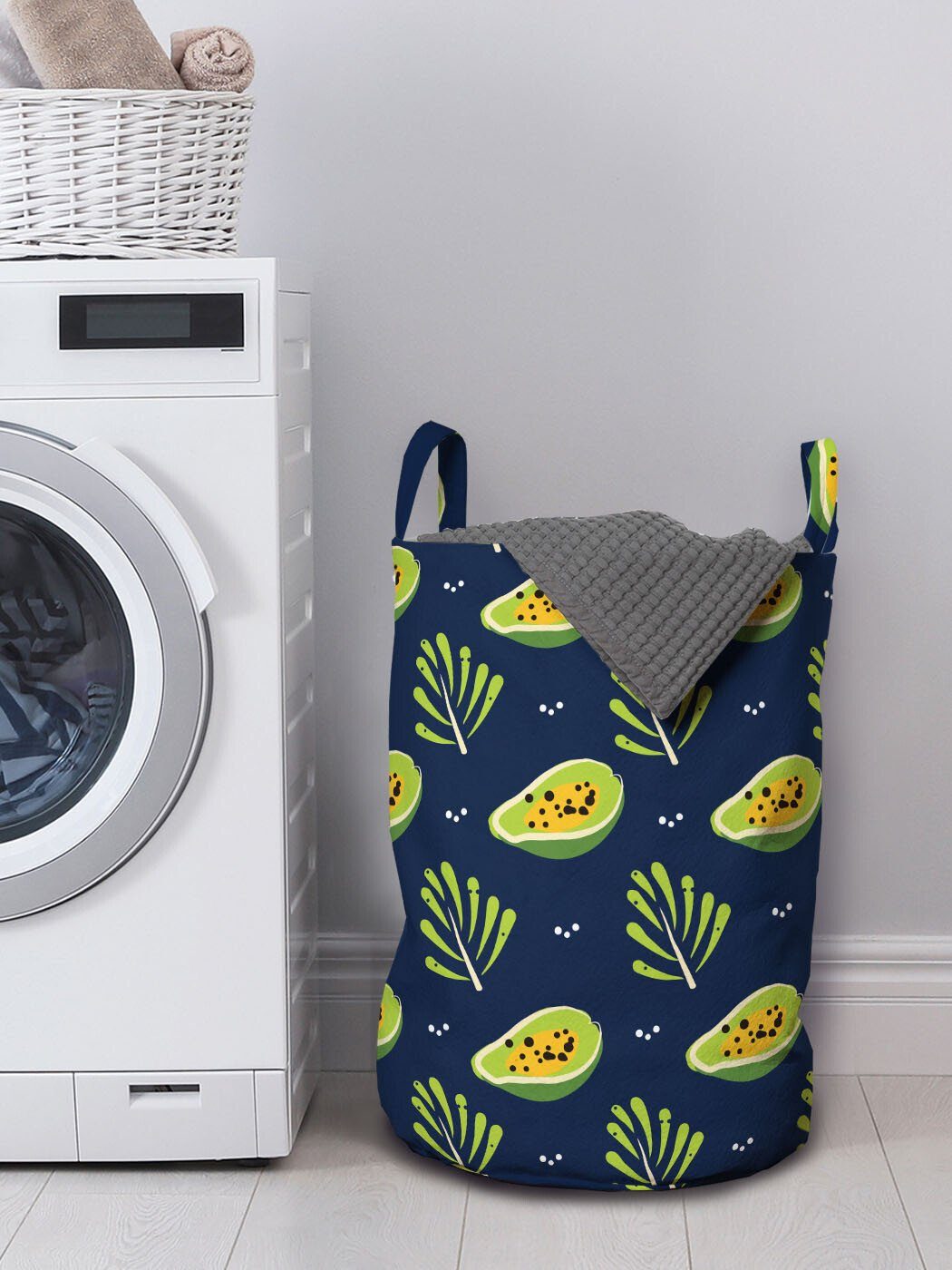Exotisch Tropische Waschsalons, mit Abakuhaus Papaya Wäschekorb Wäschesäckchen für Branchen und Griffen Kordelzugverschluss