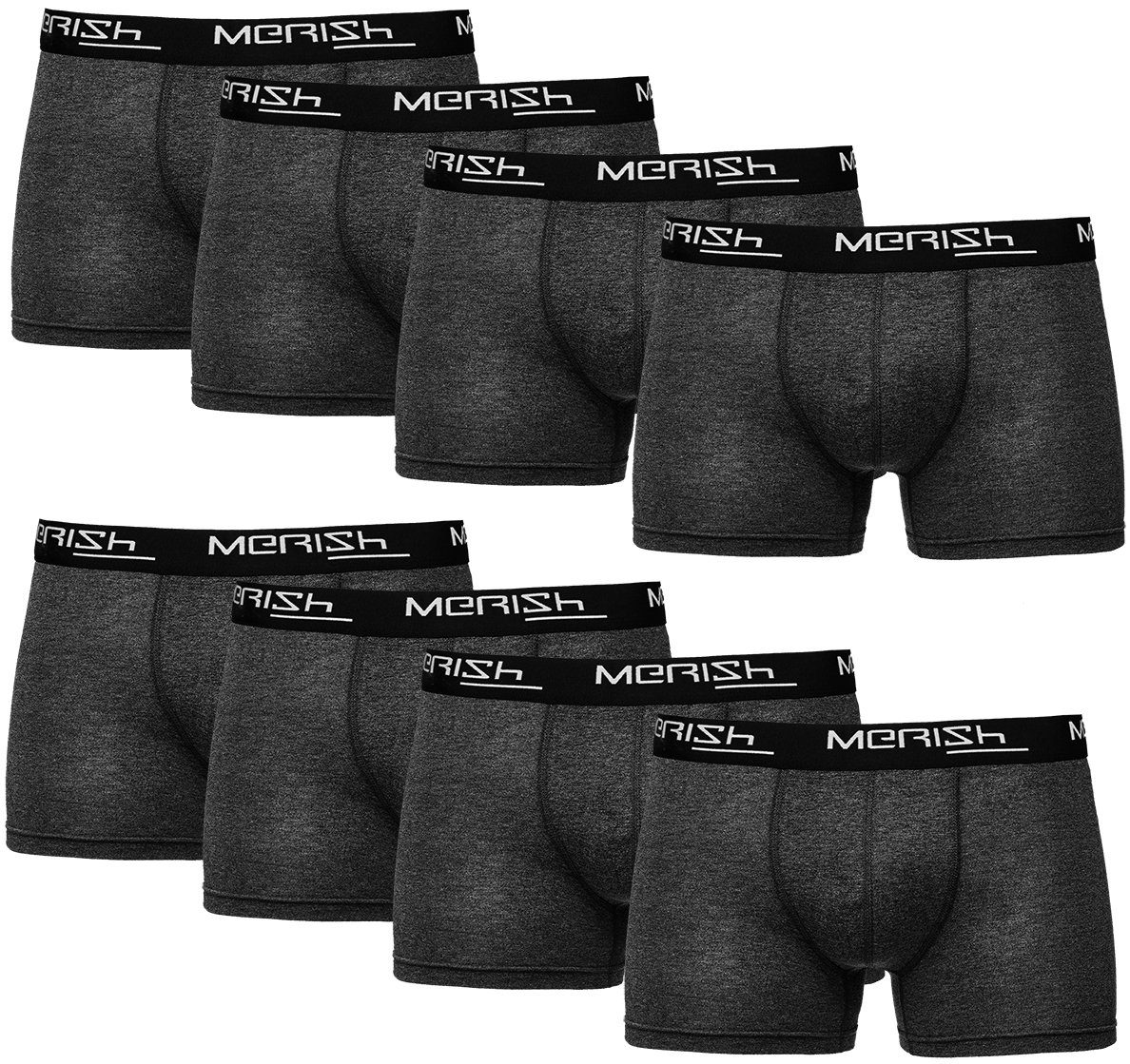 MERISH Boxershorts Herren Männer Unterhosen Baumwolle Premium Qualität perfekte Passform (Vorteilspack, 8er-Pack) S - 7XL 216g-anthrazit