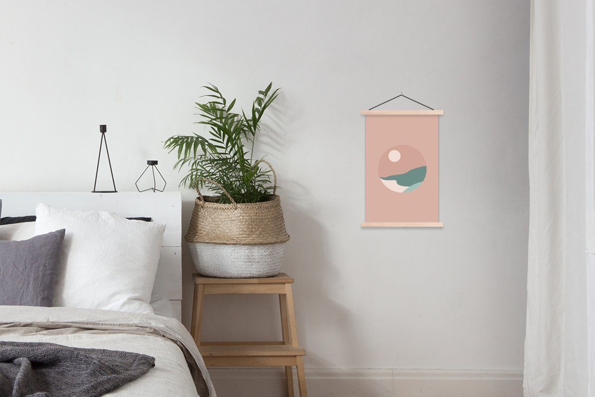 (1 - Wohnzimmer, Sommer Sonne Rosa, - für Magnetisch - Textilposter MuchoWow Poster St), Posterleiste, Strand Bilderleiste,