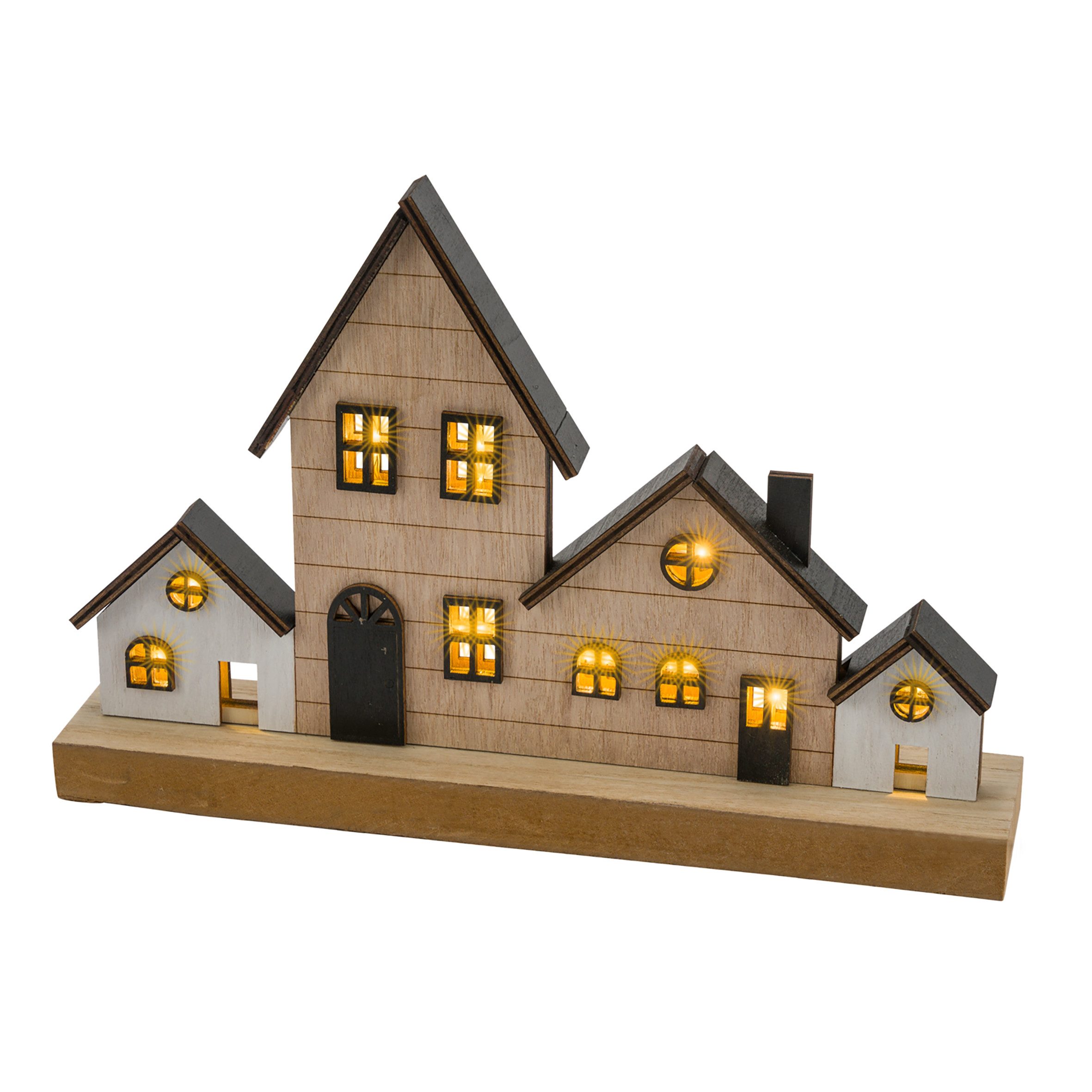 LED-Dekofigur LED Weihnachts Stadt Aufsteller aus Holz - 30 x 20 cm