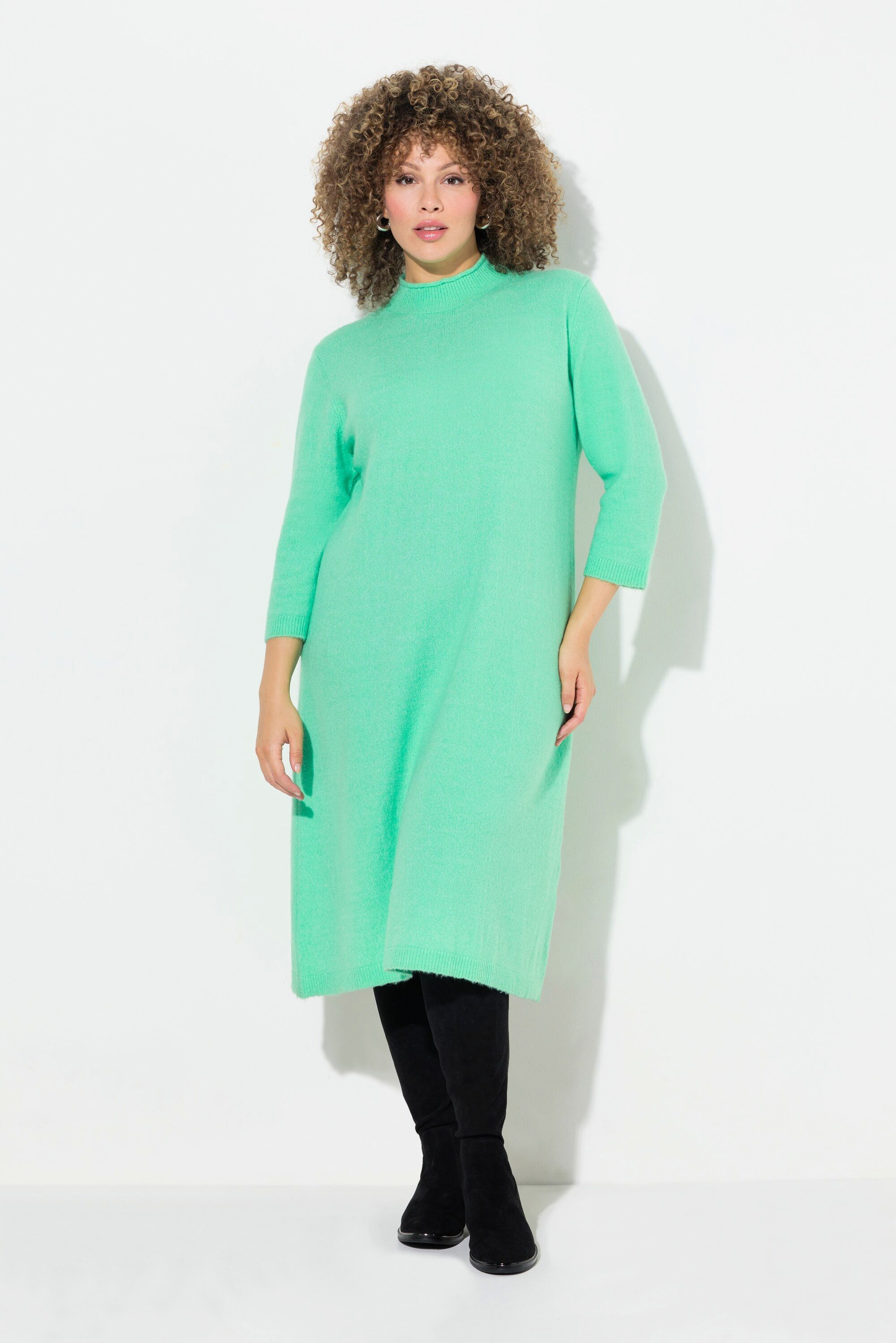 Ulla Popken Midikleid Strickkleid A-Linie Stehkragen 3/4-Arm günstig online kaufen