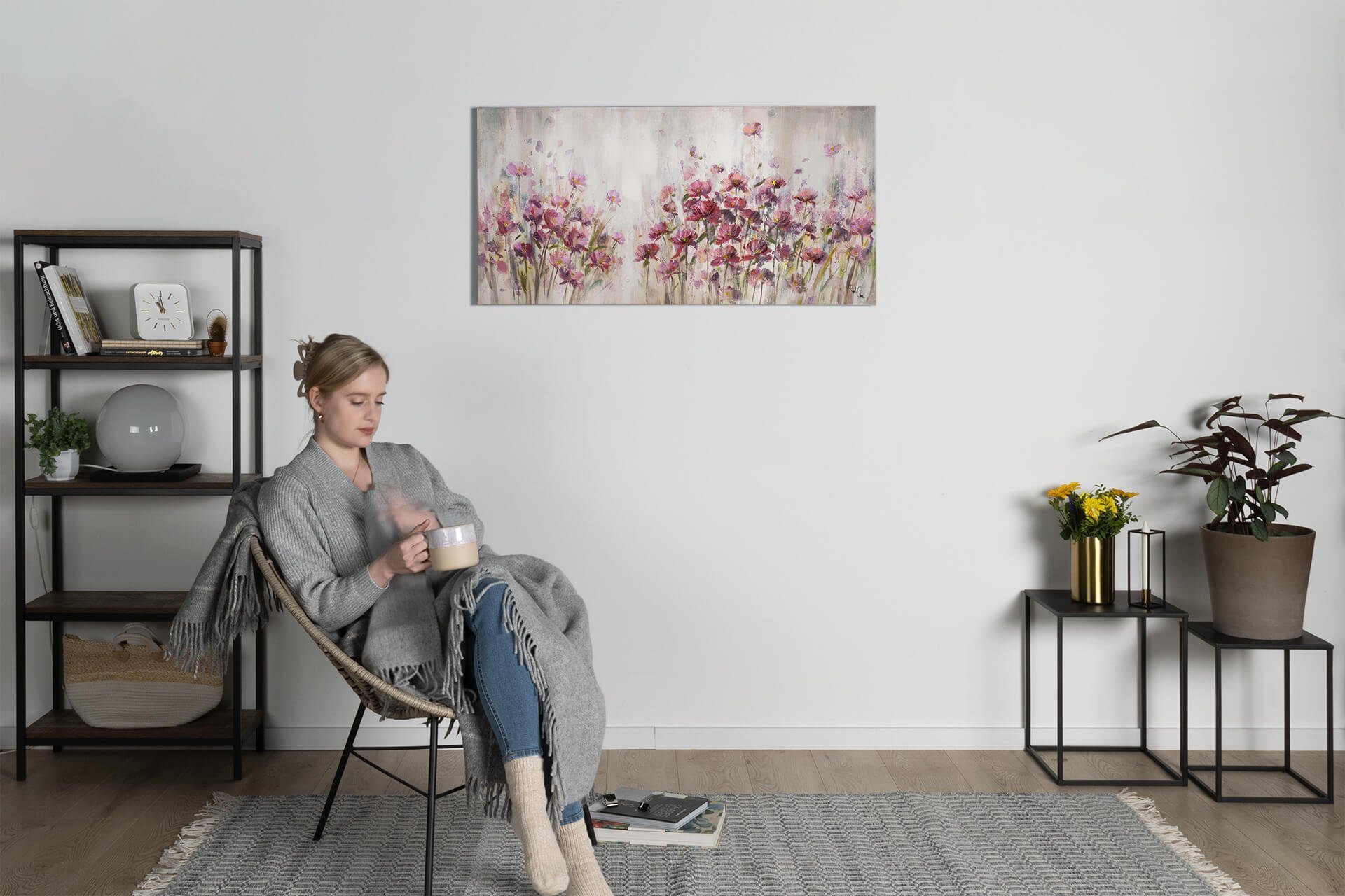 KUNSTLOFT Gemälde Lilac Reverie Wohnzimmer 100% Leinwandbild HANDGEMALT cm, 120x60 Wandbild