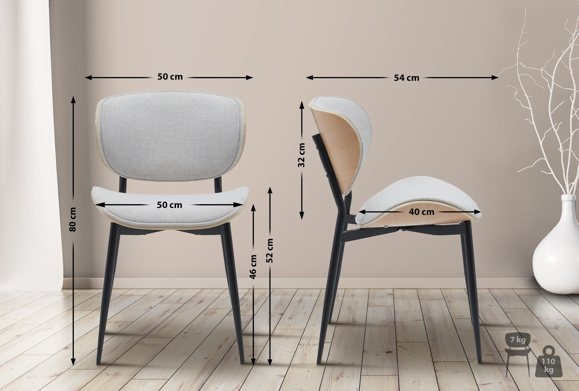 furnicato Esszimmerstuhl Enid 80x50x54 cm natura/creme (1 St)