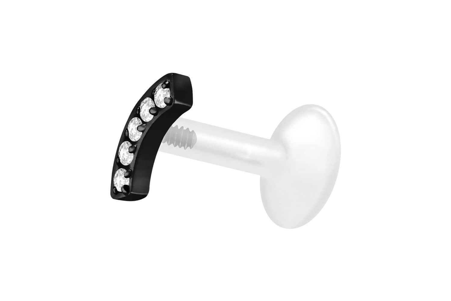 Piercing-Set PTFE Labret mit Innengewinde + Titan-Aufsatz BOGEN + 5 KRISTALLE