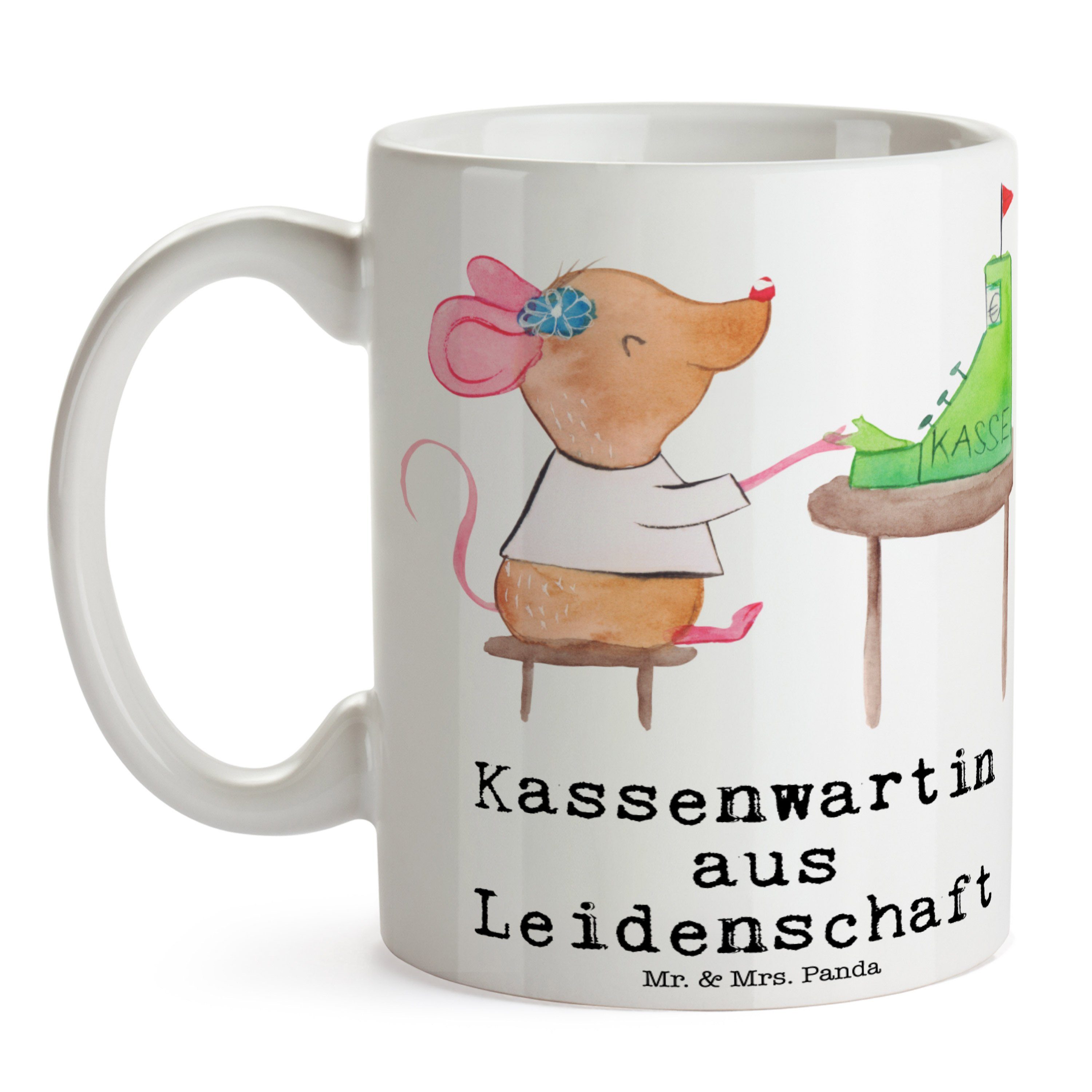 Mr. & Panda Keramik Geschenk, - Mrs. Kassenwartin Tasse Firma, - Weiß aus Sc, Teebecher, Leidenschaft