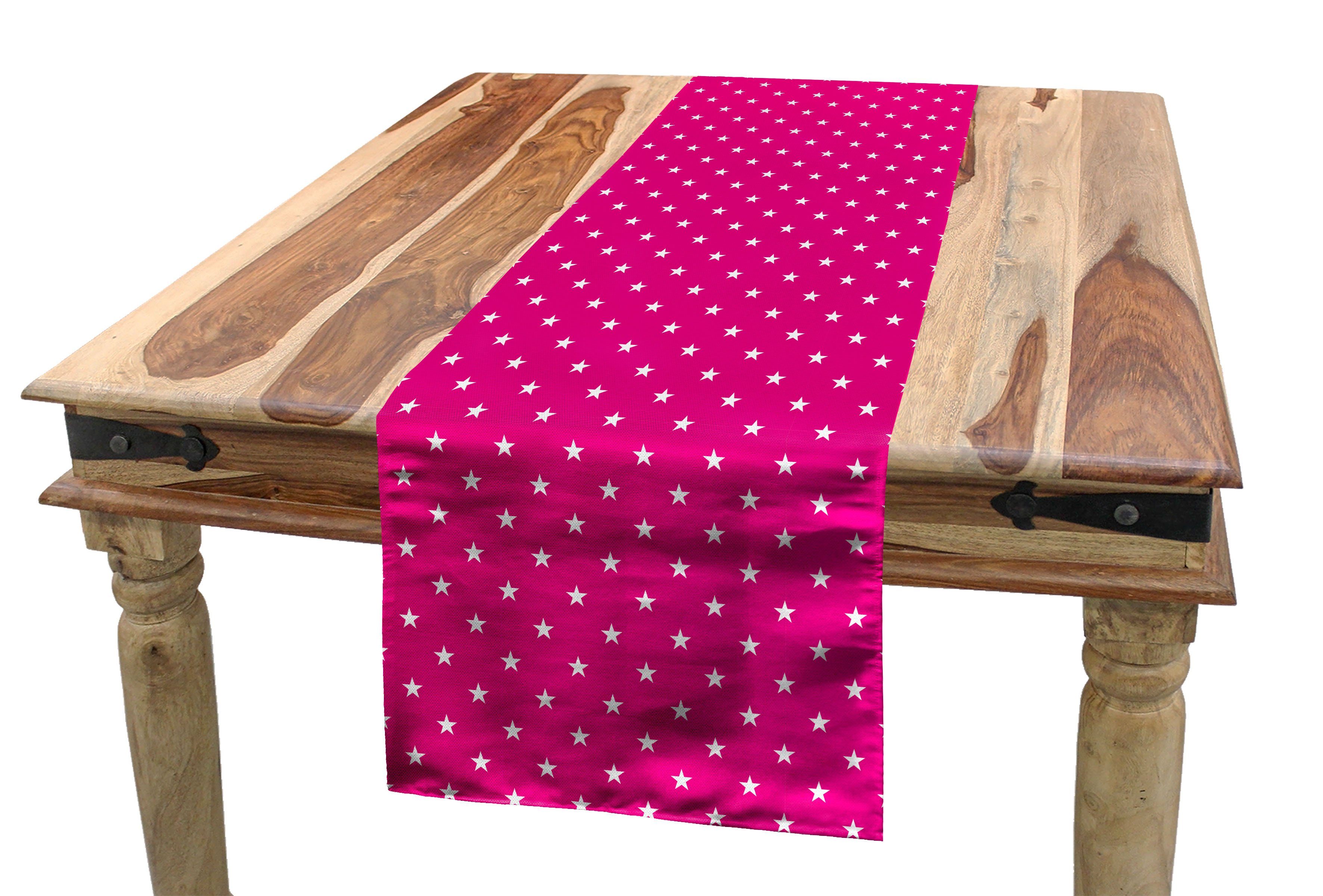 Abakuhaus Tischläufer Esszimmer Küche Rechteckiger Dekorativer Tischläufer, Hot Pink White Stars Girlish