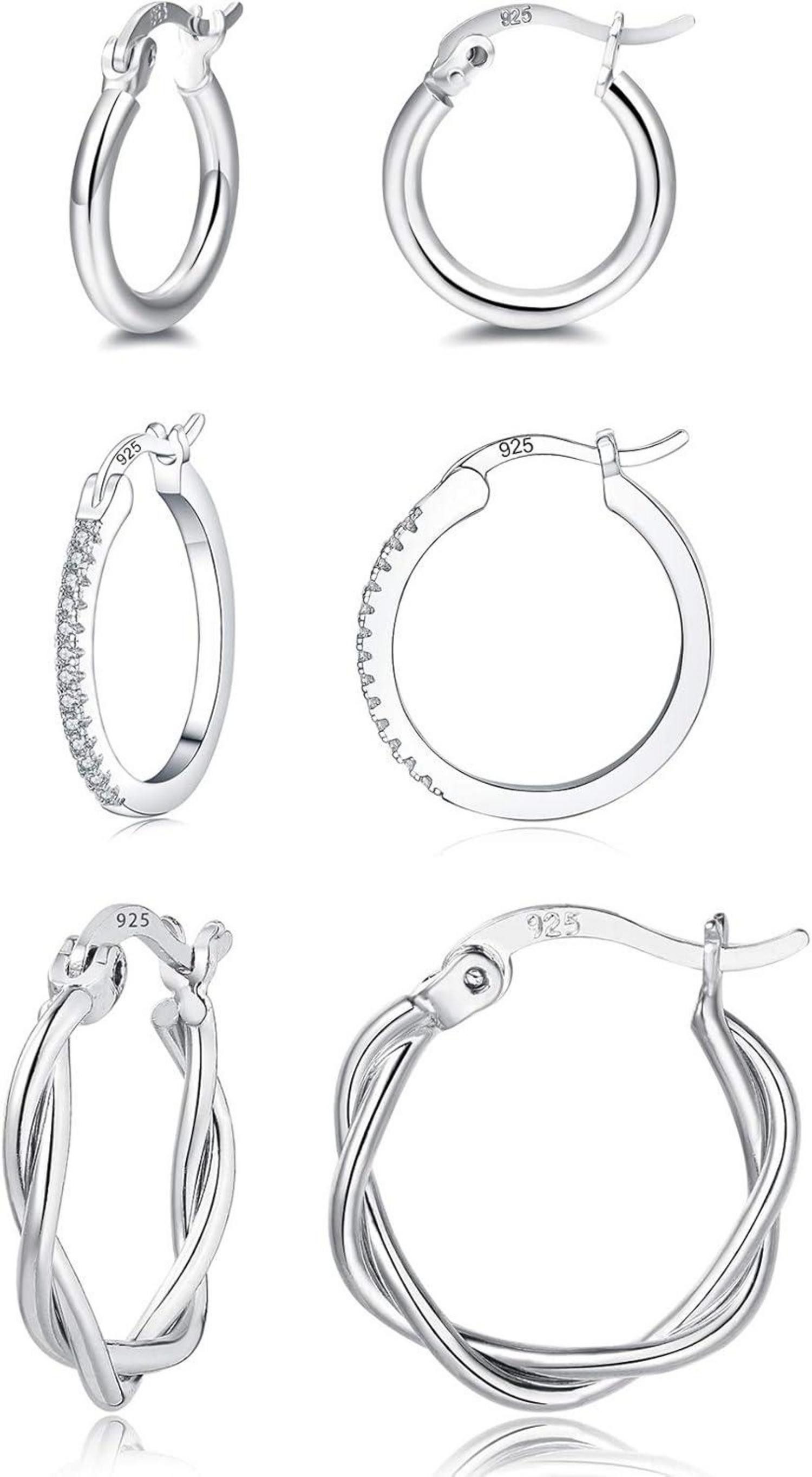 Schmuckset Silber Gold Creolen Damen Klein Zirkonia 13/15/20mm Set a1#Silber