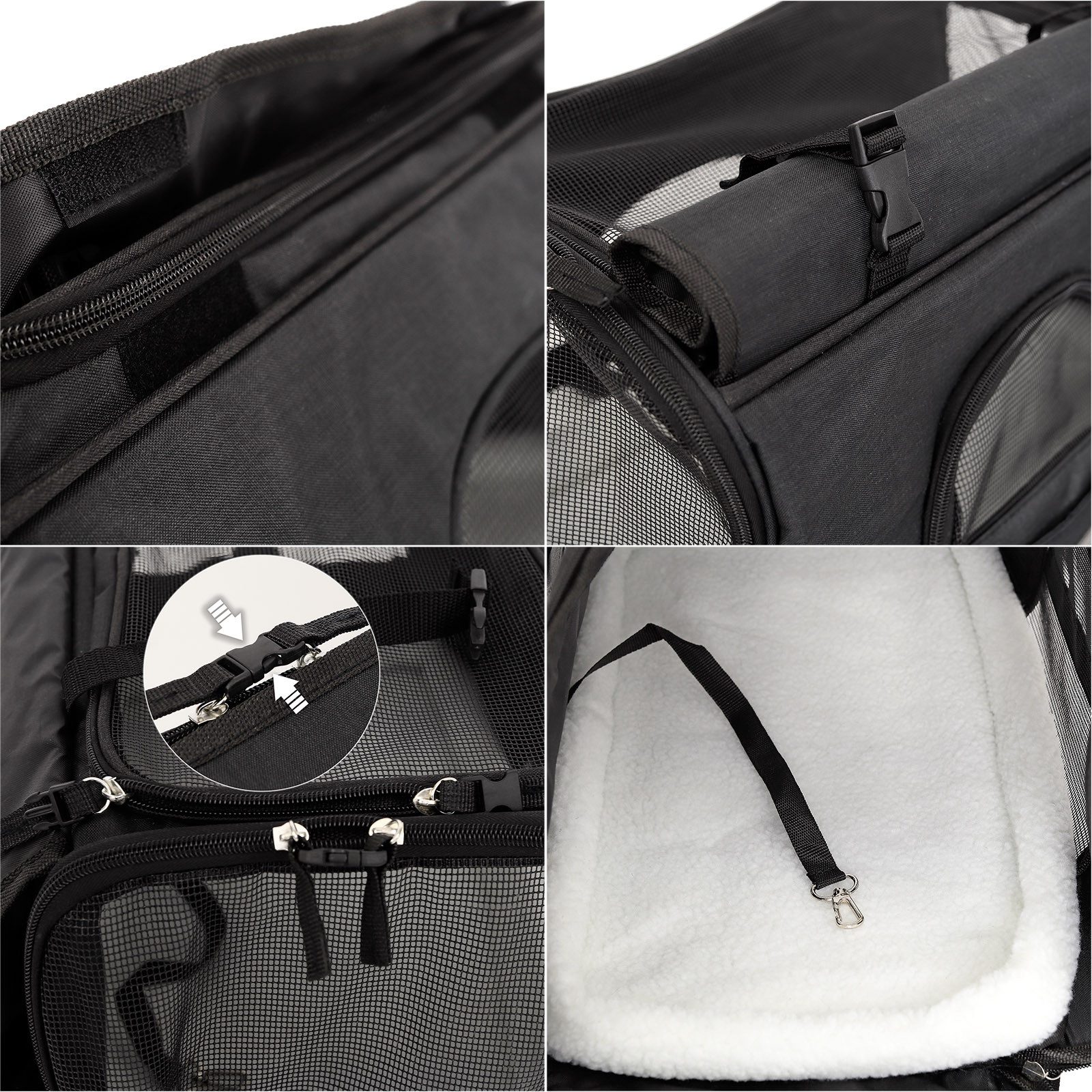 lionto Tiertransportbox gepolstert, Katzentransporttasche 48,5x27x31,5 cm bis 10 kg, mit Tragegriffen, Schultergurt und Koffergriffhalterung
