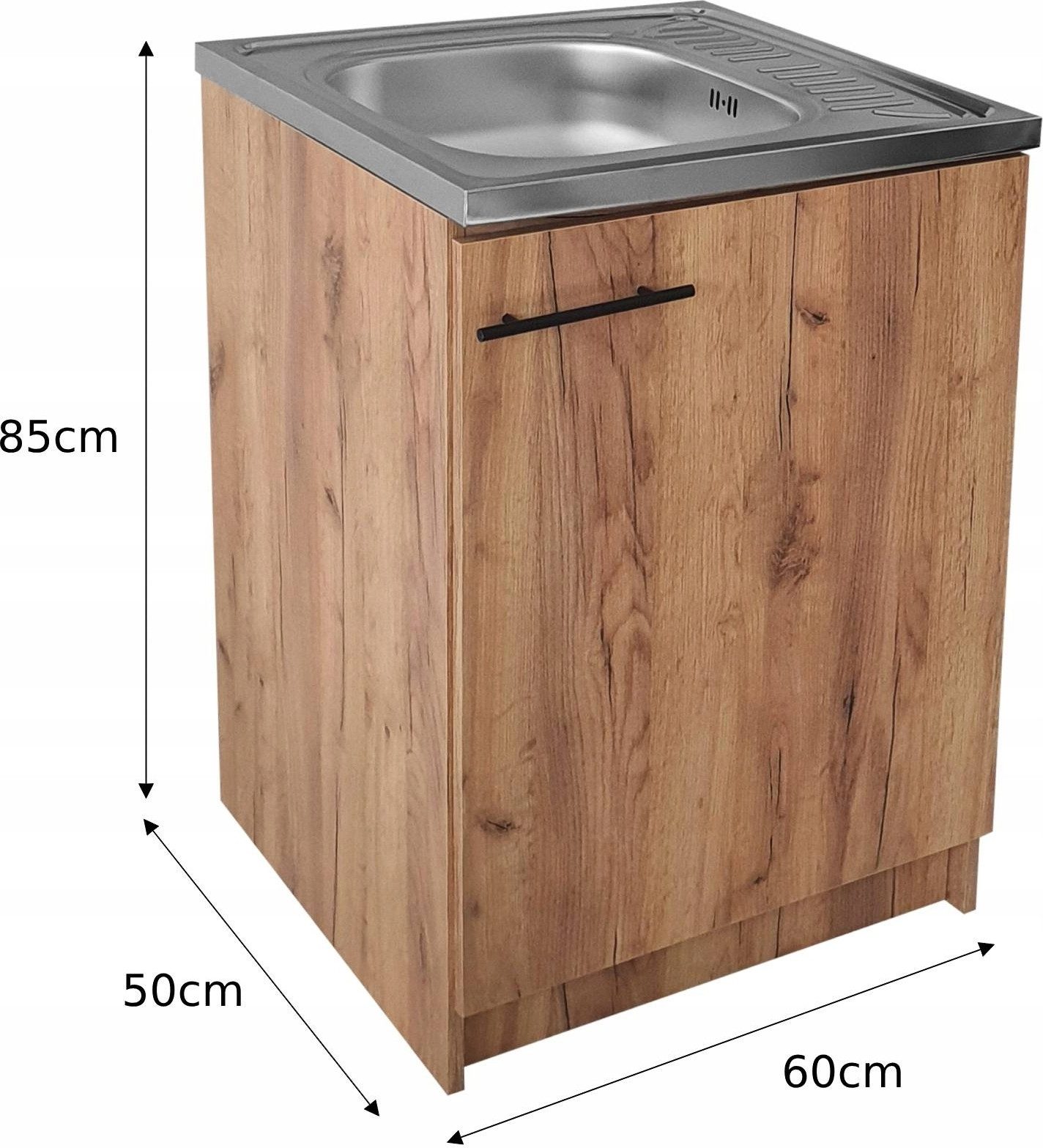 STAMAR Spülenschrank Küchenschrank 60cm Eiche Gold Spüle Abtropf Armatur Chrom Set Kompakt Standschrank 50cm Tiefe Siphon Geschirrspüler Komplett Montagefertig – Bild 4 von 5