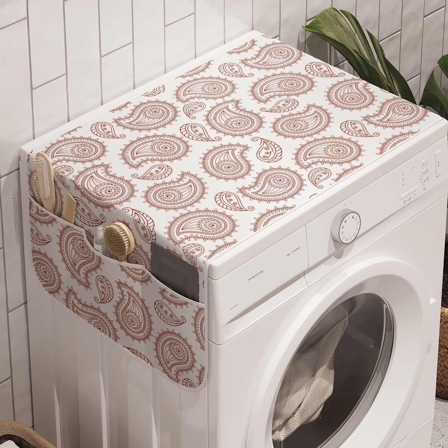 Paisley Trockner, Badorganizer und Design Abakuhaus Anti-Rutsch-Stoffabdeckung Fashion Waschmaschine Brown für Orient