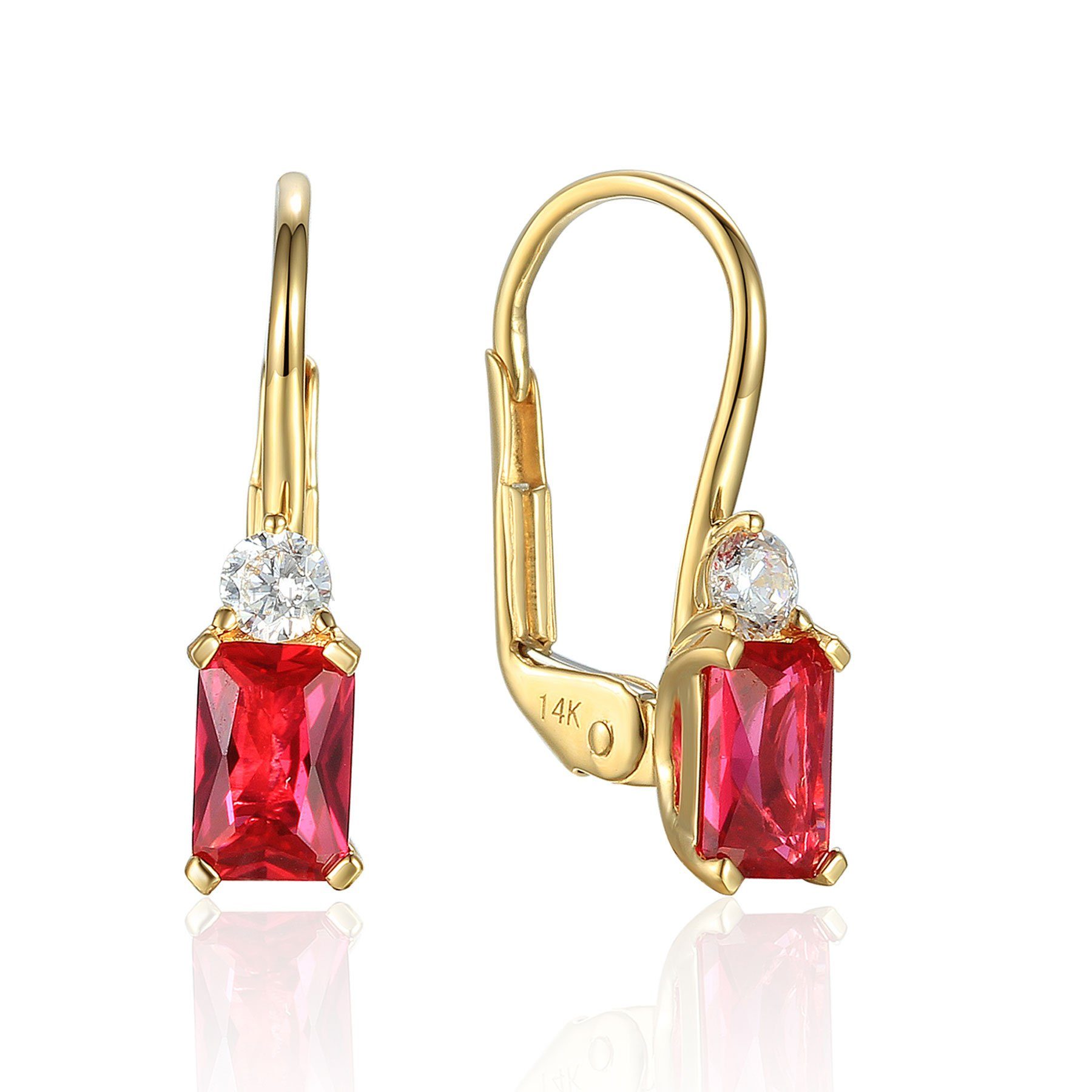 Stella-Jewellery Paar Ohrhänger 585 Gold Ohrringe synth. Rubin 1,25ct. -  Zirkonia (inkl. Etui, Gold Ohrschmuck), Blautopas ca. 1,86 ct.