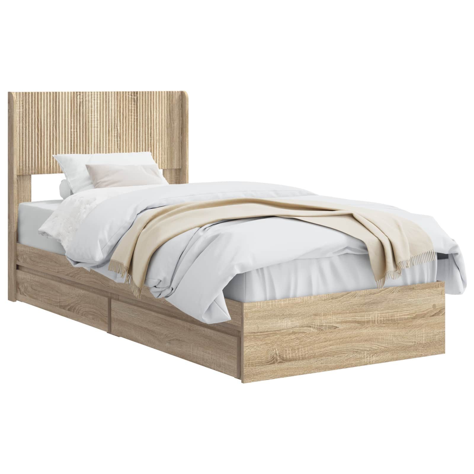 Bett Bettgestell mit Stauraum und Kopfteil Sonoma-Eiche 90 x 190 cm