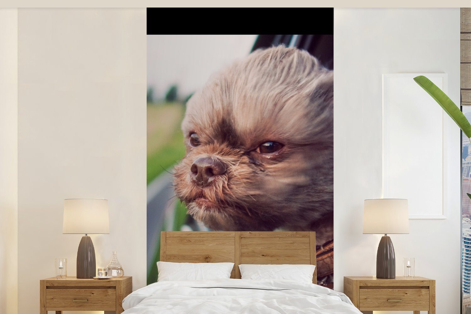 MuchoWow Fototapete Hund - Auto - Tier, Matt, bedruckt, (2 St), Vliestapete für Wohnzimmer Schlafzimmer Küche, Fototapete