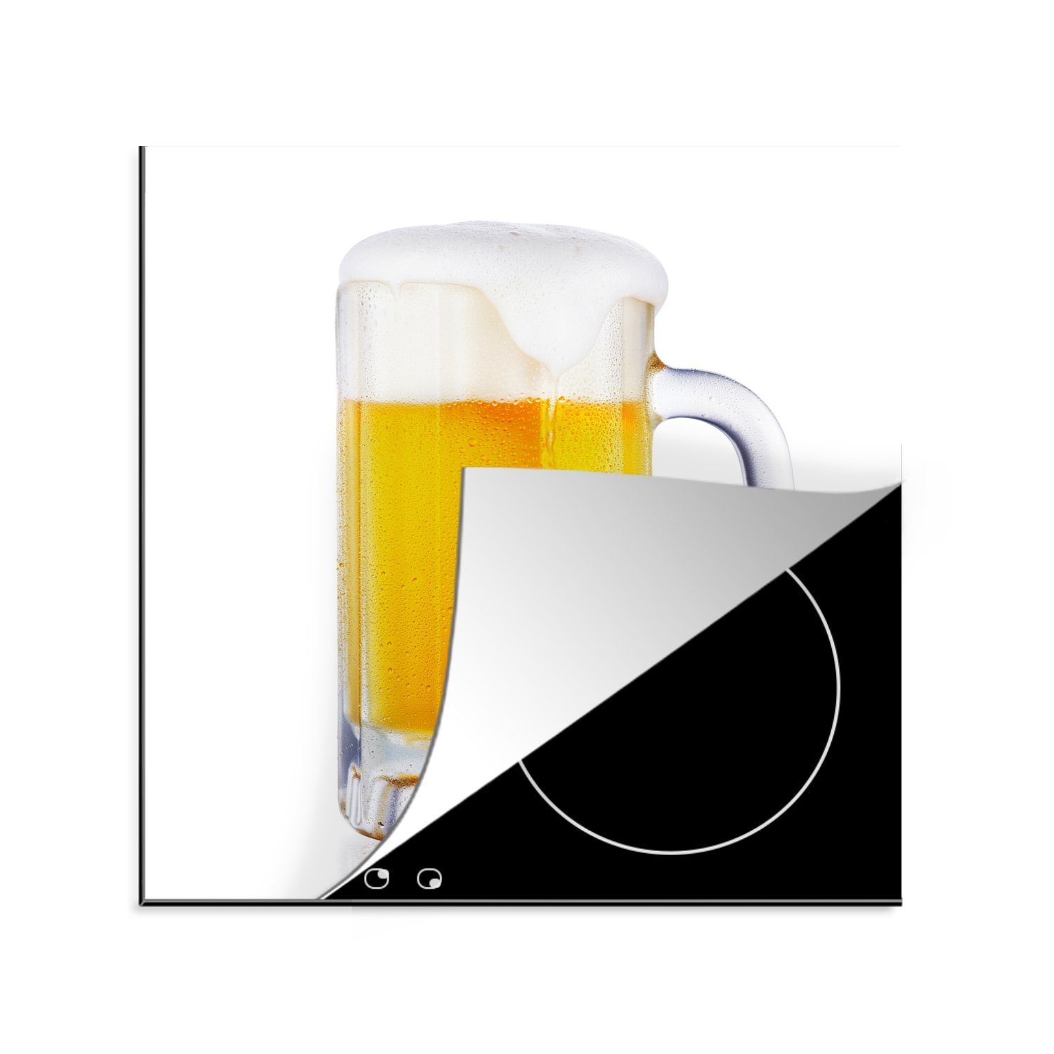 MuchoWow Herdblende-/Abdeckplatte Krug mit Bier auf weißem Hintergrund,  Vinyl, (1 tlg), 78x78 cm, Ceranfeldabdeckung, Arbeitsplatte für küche