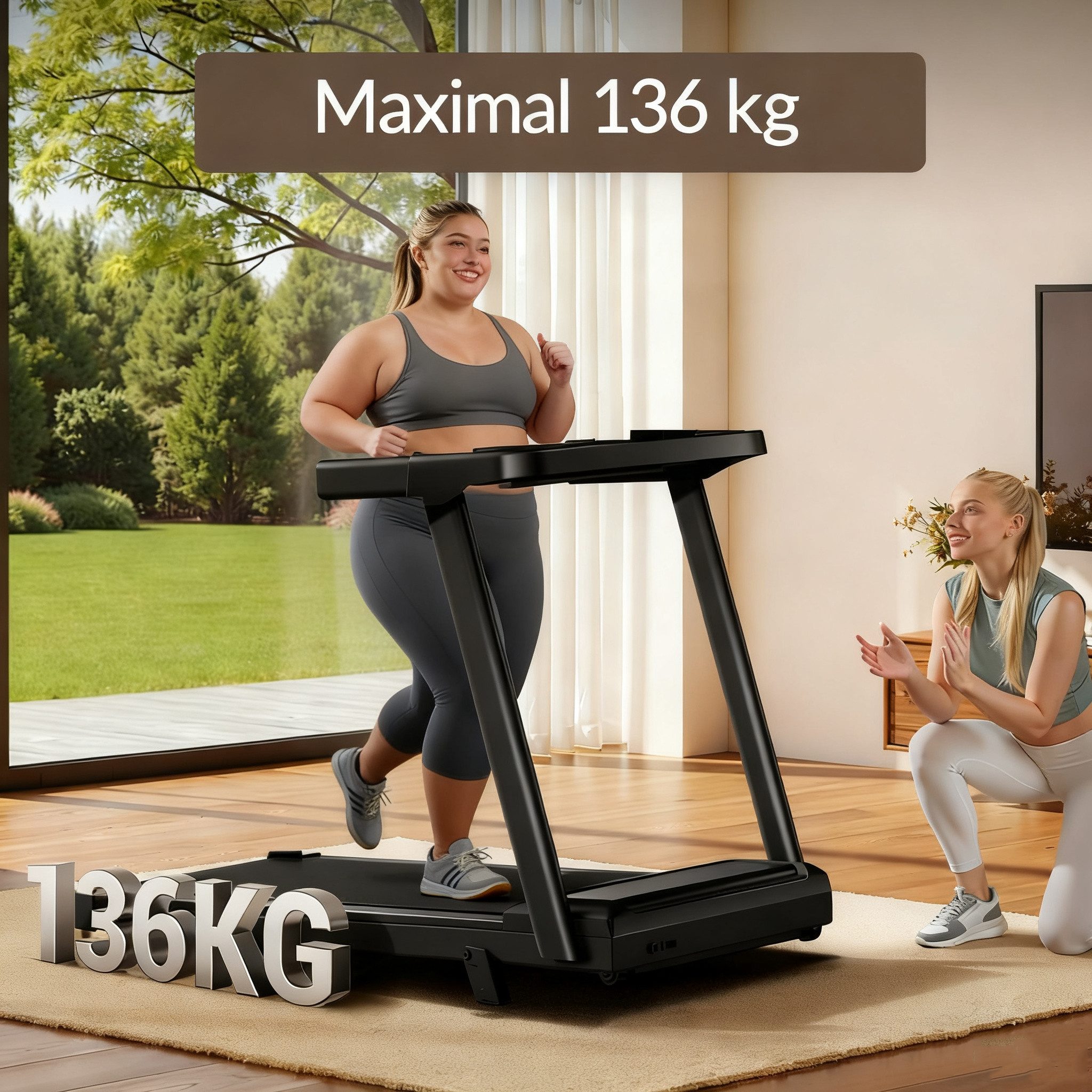 BAYMATE Laufband für zuhause (mit 3,0-PS-Motor und 12 voreingestellte Programme, Mit Halterung, mit Rädern, mit Trinkfaschenhalter), Max Belastung 136KG, Laufbänder 12KM/H, mit Steigung 10%