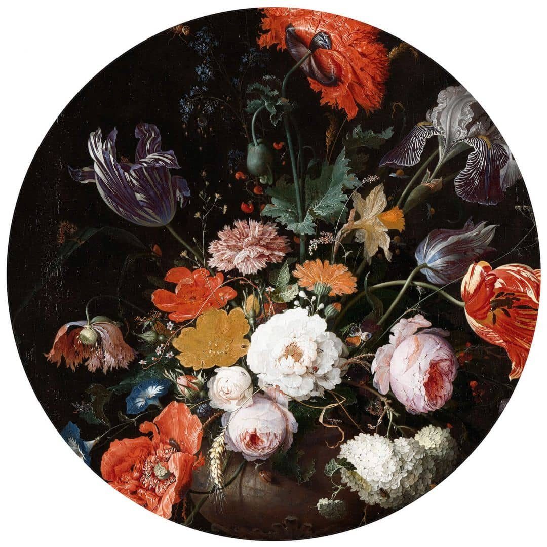 K&L Wall Art Fototapete Mignon - Stillleben Blumen, Vliestapete, rund, vintage floral, Blumenstrauß Tapete