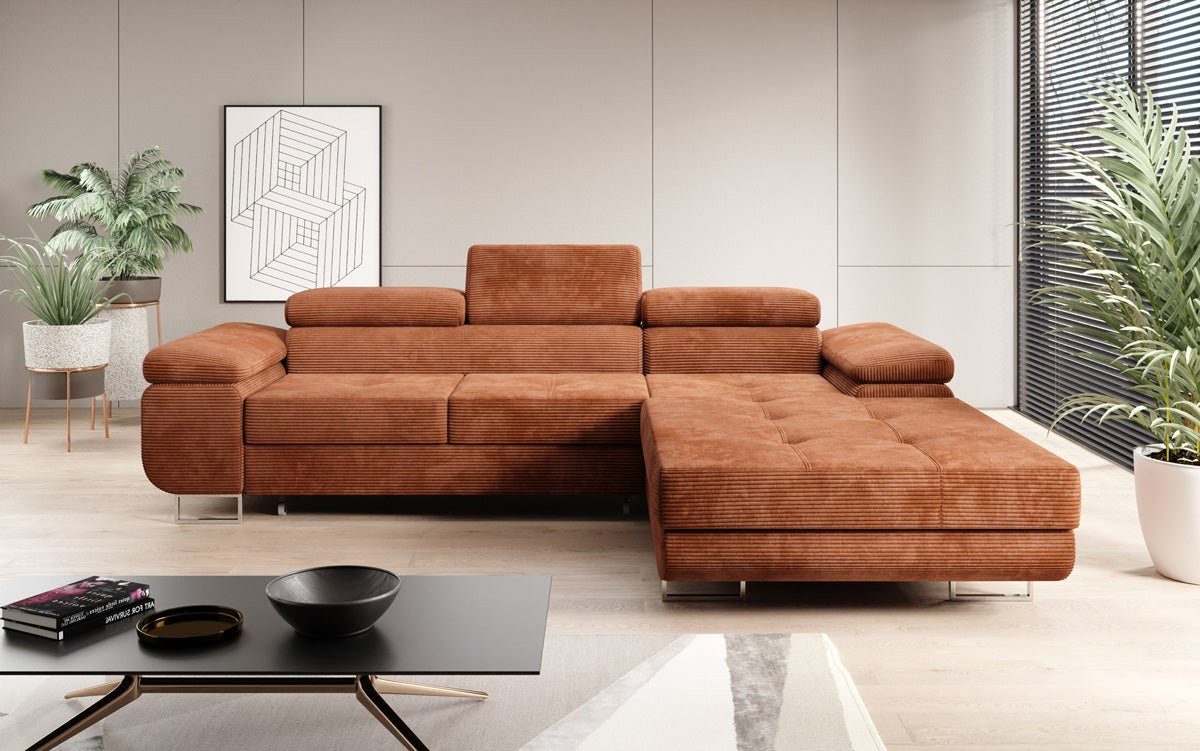 Luxusbetten24 Schlafsofa Designer Sofa Calvera in Cord, mit Stauraum und Schlaffunktion