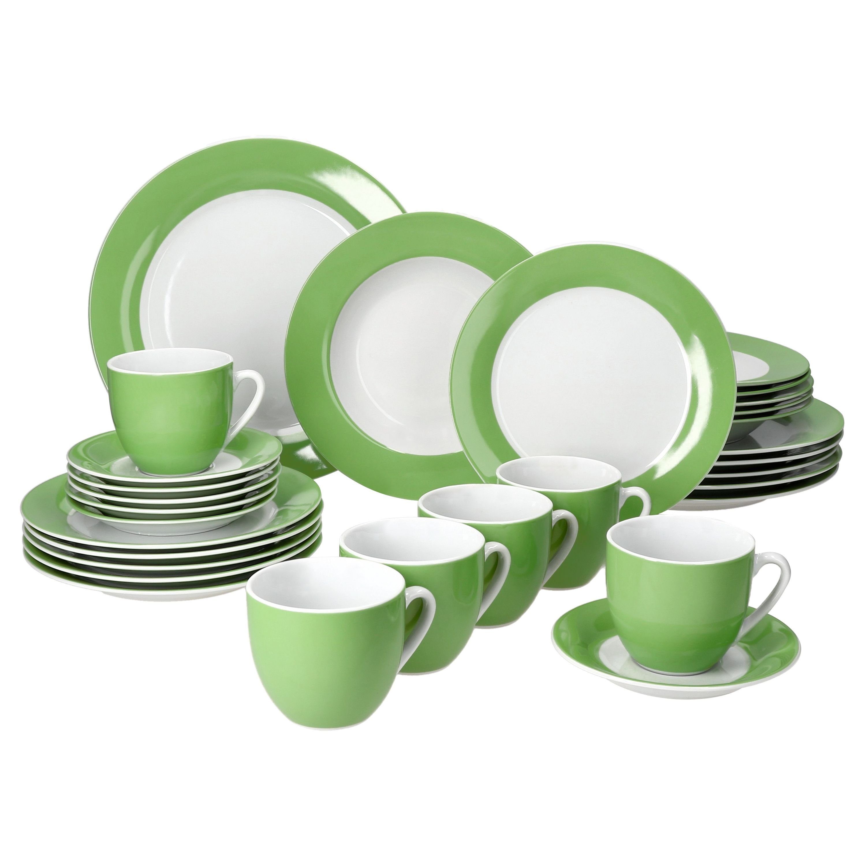 MamboCat Kombiservice 30tlg Kombiservice Variant Grün Porzellan 6 Personen, Porzellan
