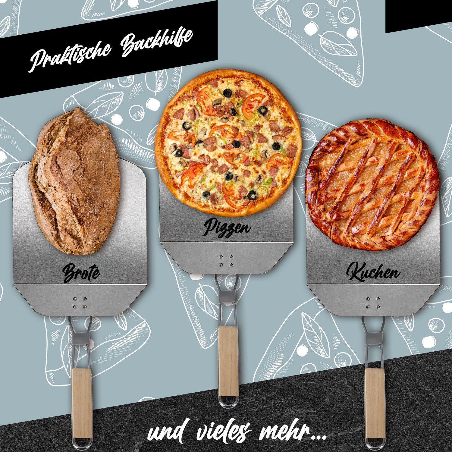 Dimono Pizzaschieber DIMONO Antihaft Pizzaschieber mit Holzgriff - Metall Pizzaheber, XXL