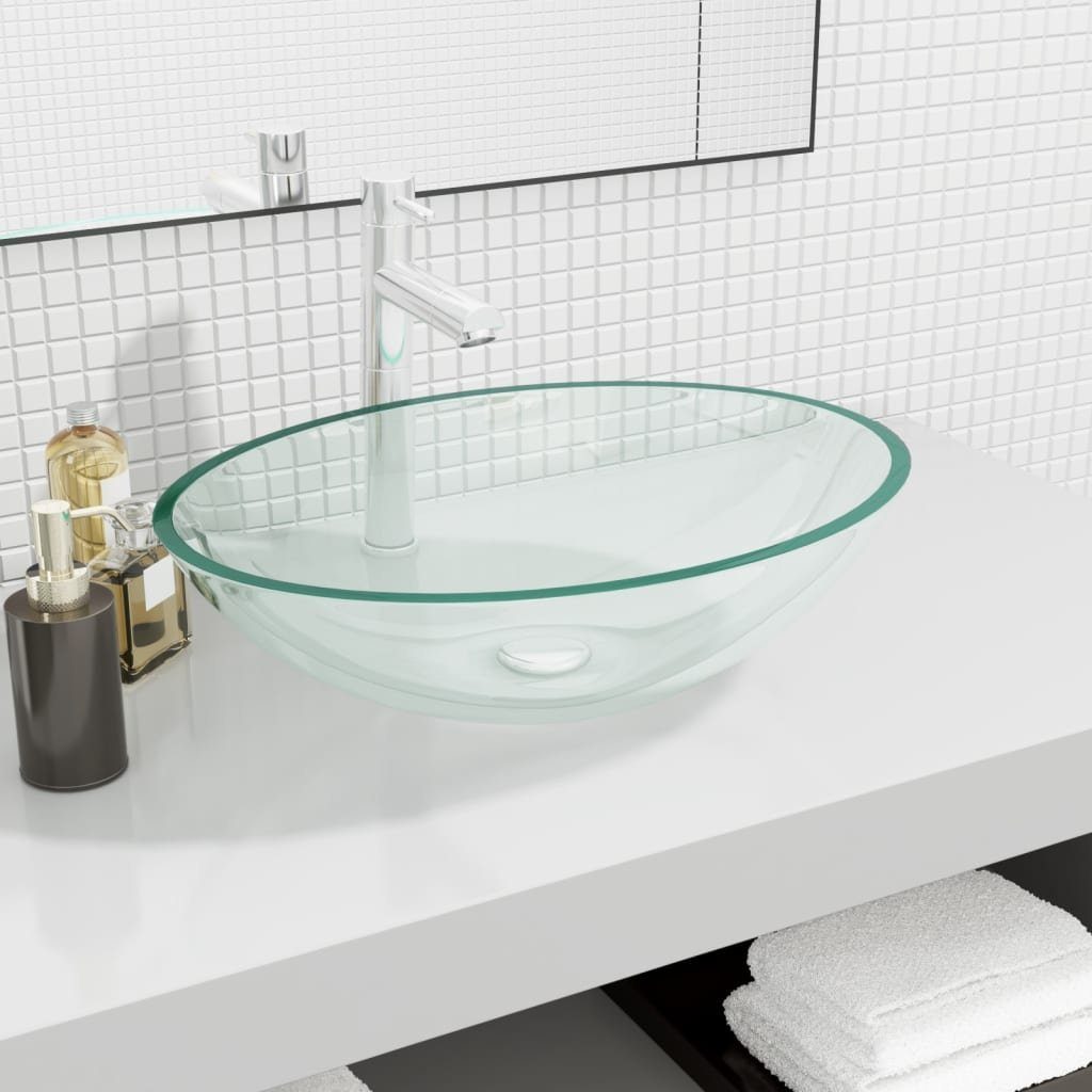 vidaXL Waschbecken Waschbecken Glas 50x37x14 cm Transparent