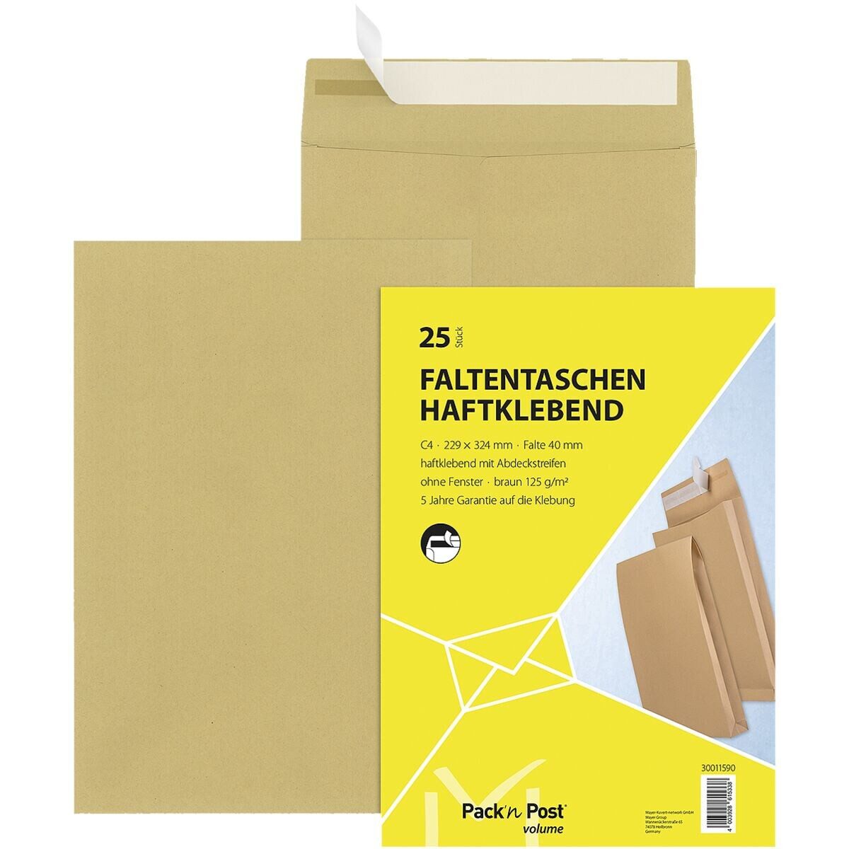 MAILMEDIA Versandtasche, DIN C4, ohne Fenster, Seitenfalte/Steh-/Klotzboden, Haftklebung