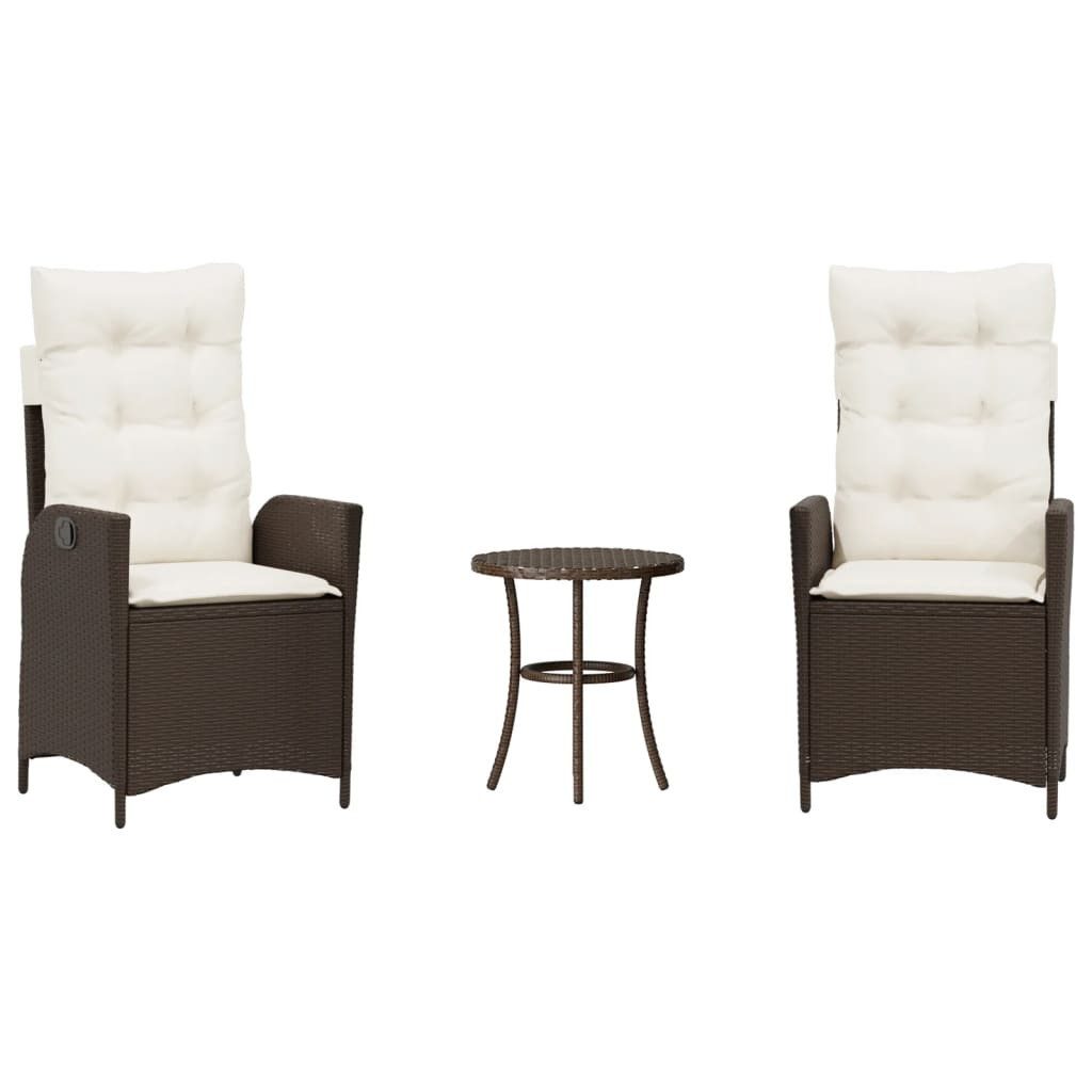vidaXL Gartenlounge-Set 3-tlg. Bistro-Set mit Kissen Braun Poly Rattan, (1-tlg)