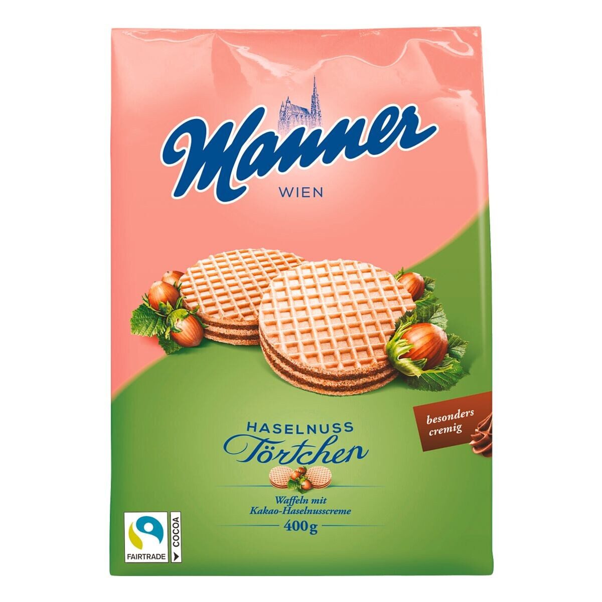 Manner Schokolade Haselnuss Törtchen, knusprige Waffeltaler, 400 g