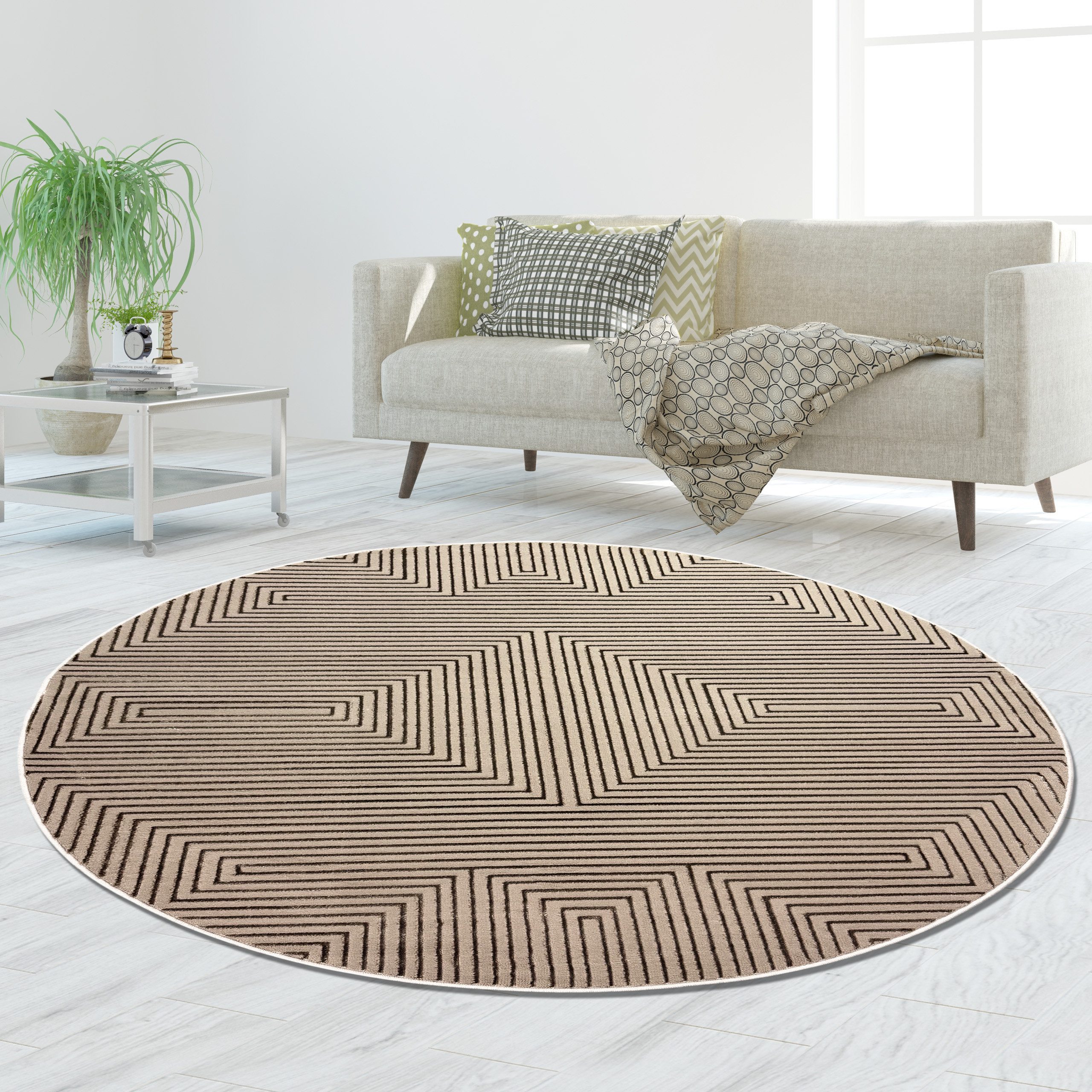 TeppichHome24 Teppich Kurzflorteppich Beige geometrisches Muster günstig online kaufen